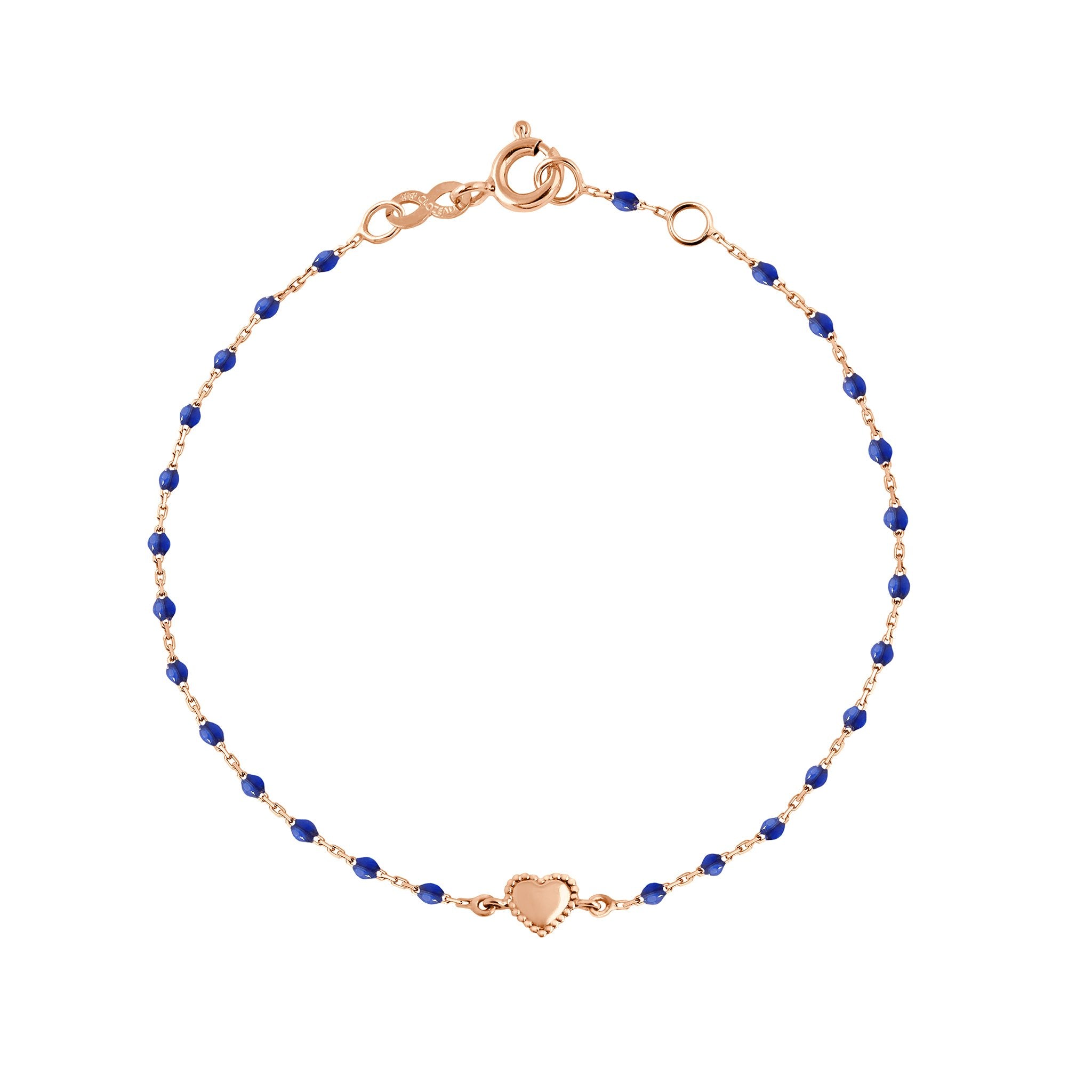 Bracelet Lucky Coeur, or rose et mini perles de résine prusse, 17 cm lucky Référence :  b3lk004r0717xx -1