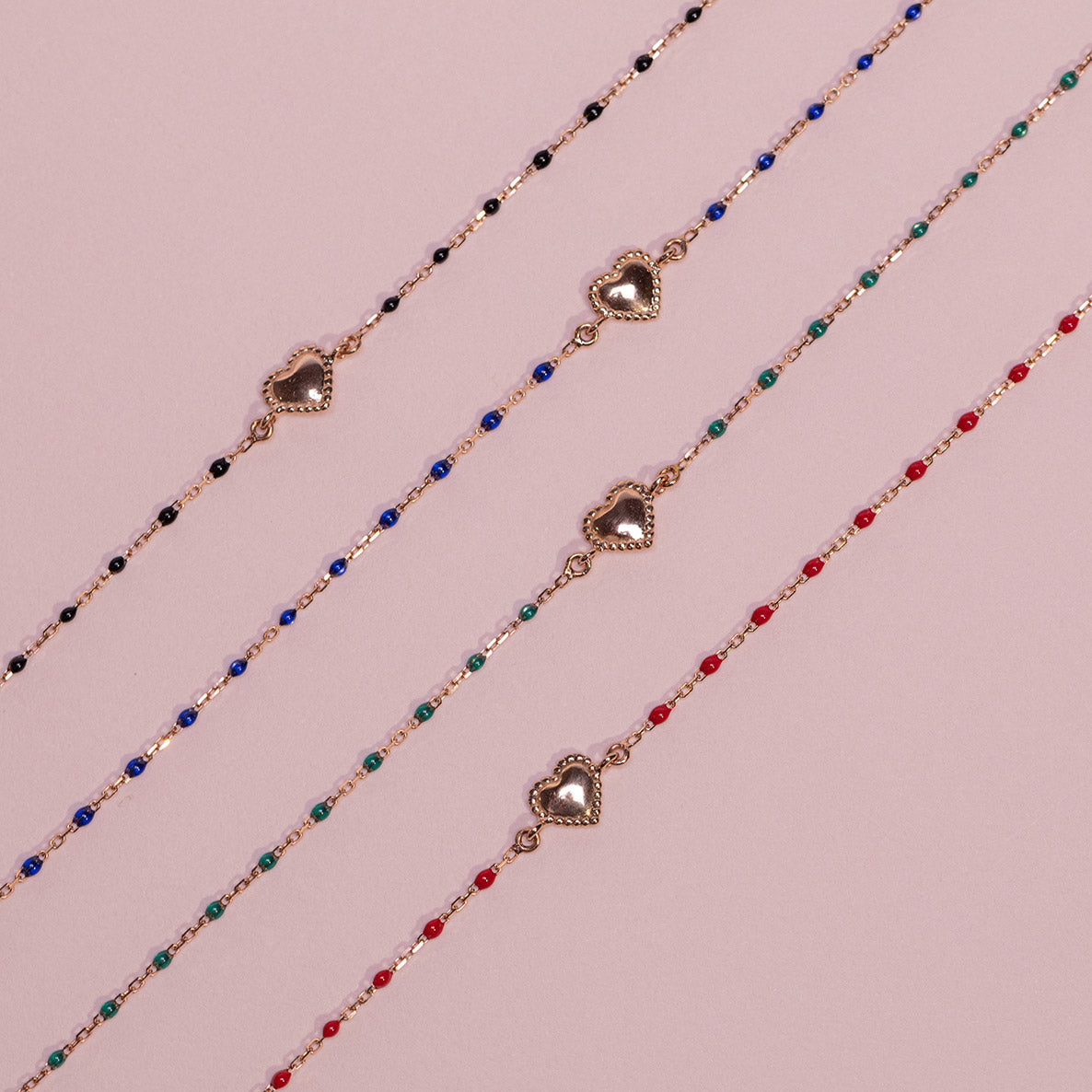 Bracelet Lucky Coeur, or rose et mini perles de résine prusse, 17 cm lucky Référence :  b3lk004r0717xx -2