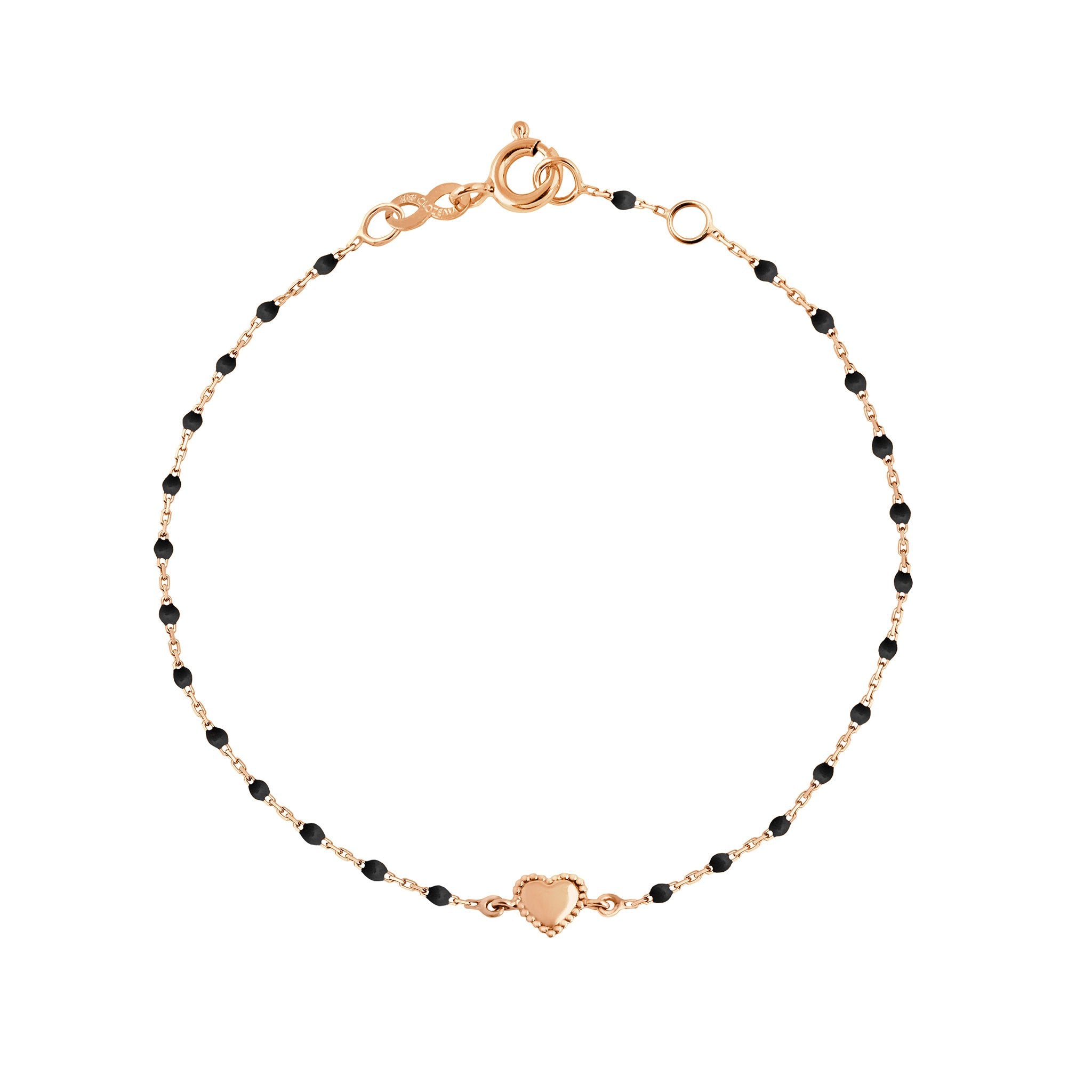Bracelet Lucky Coeur, or rose et mini perles de résine noire, 17 cm lucky Référence :  b3lk004r2017xx -1