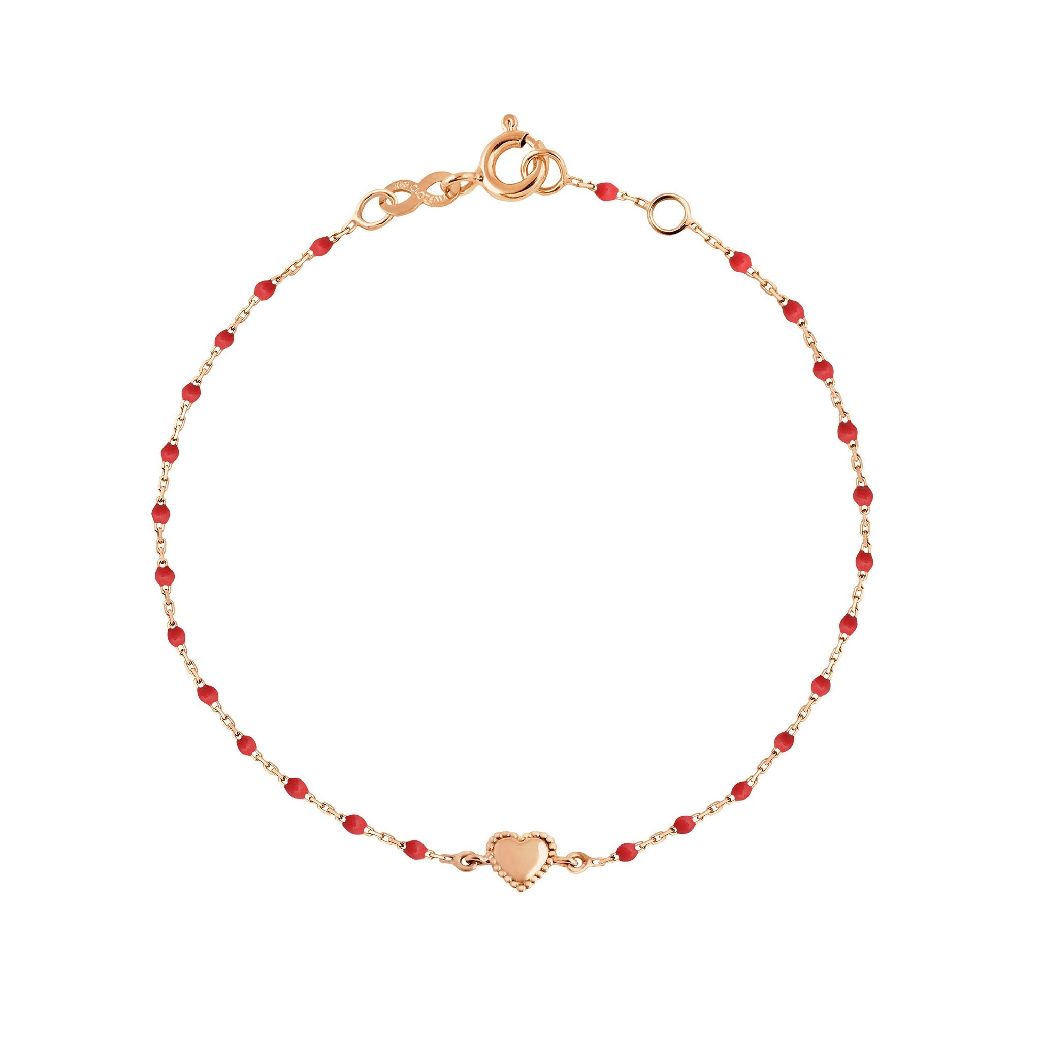 Bracelet Lucky Coeur, or rose et mini perles de résine coquelicot, 17 cm lucky Référence :  b3lk004r3117xx -1