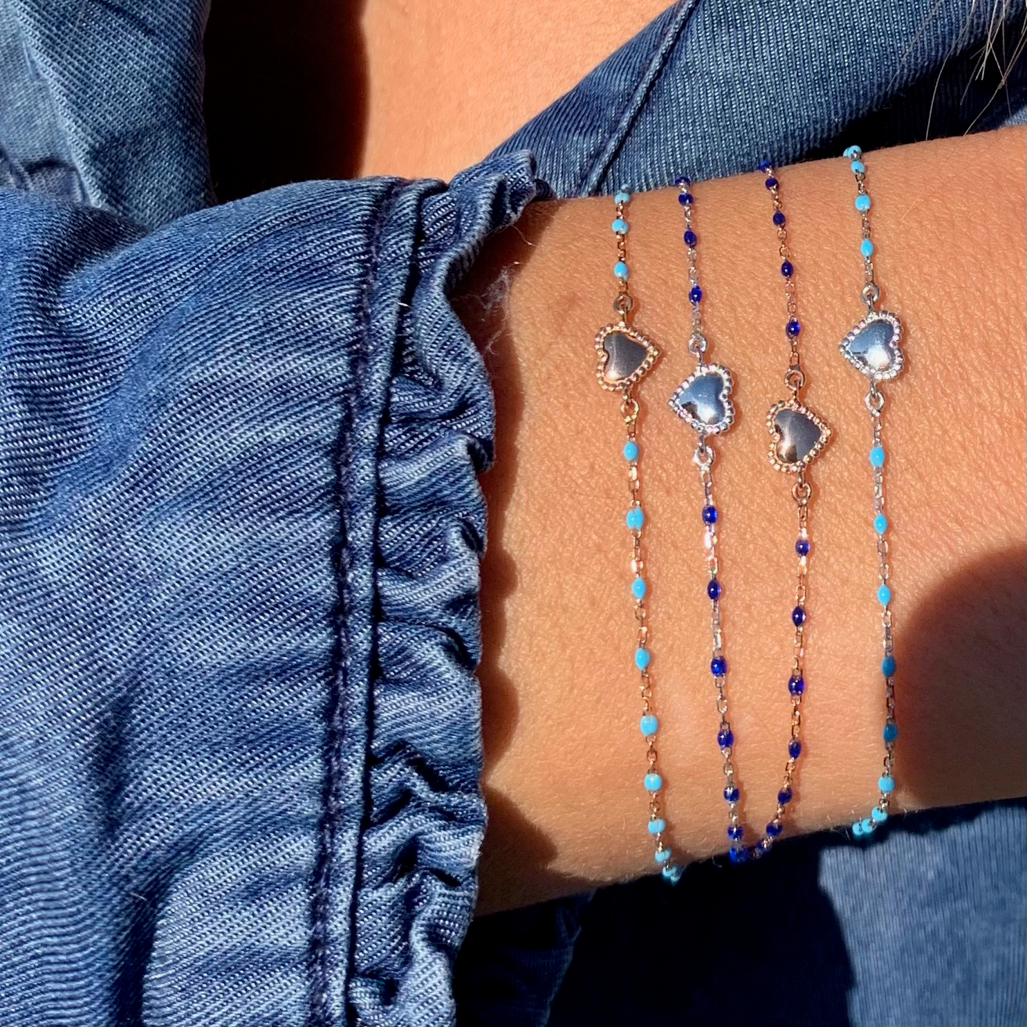 Bracelet Lucky Coeur, or rose et mini perles de résine turquoise, 17 cm lucky Référence :  b3lk004r3417xx -2