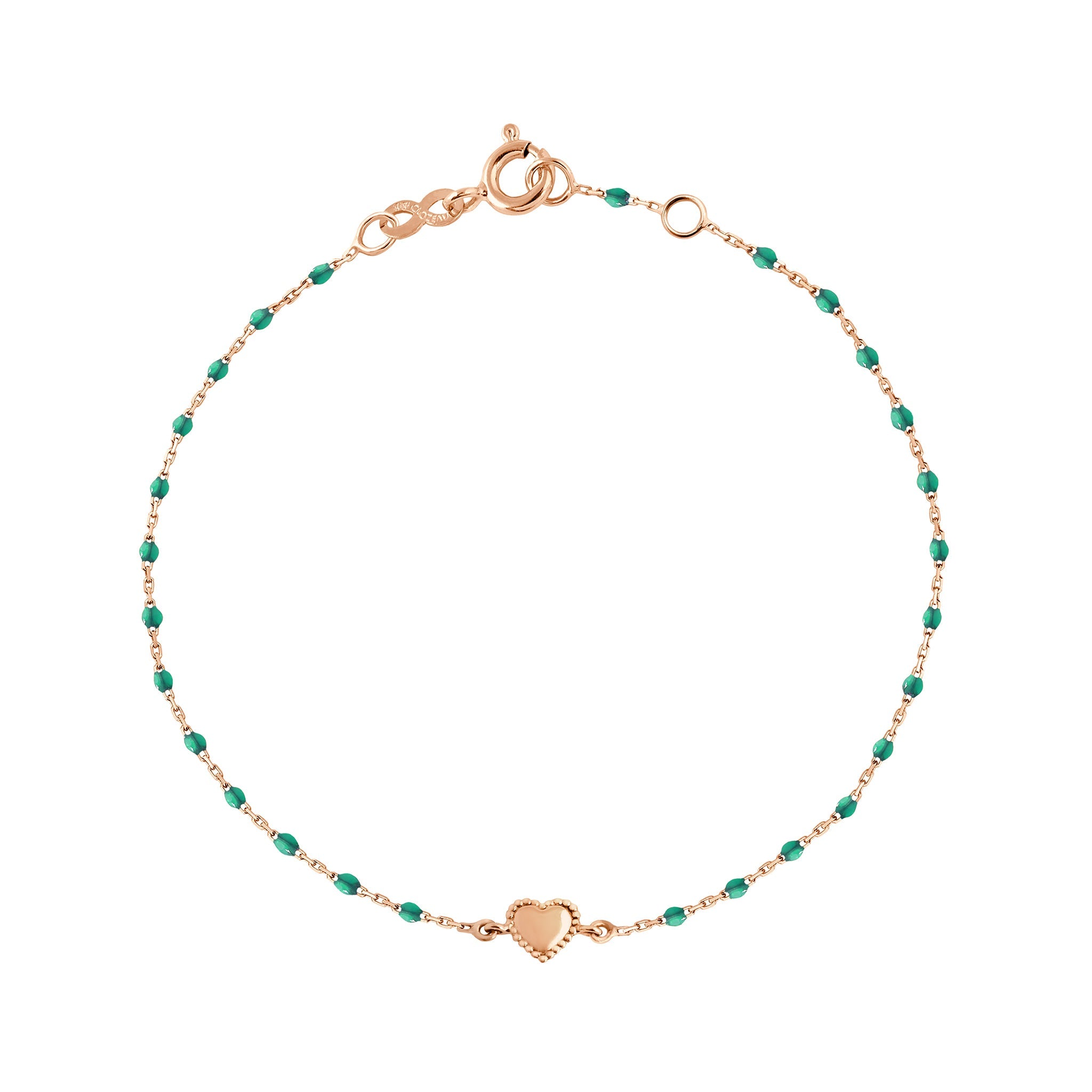 Bracelet Lucky Coeur, or rose et mini perles de résine émeraude, 17 cm lucky Référence :  b3lk004r3517xx -1