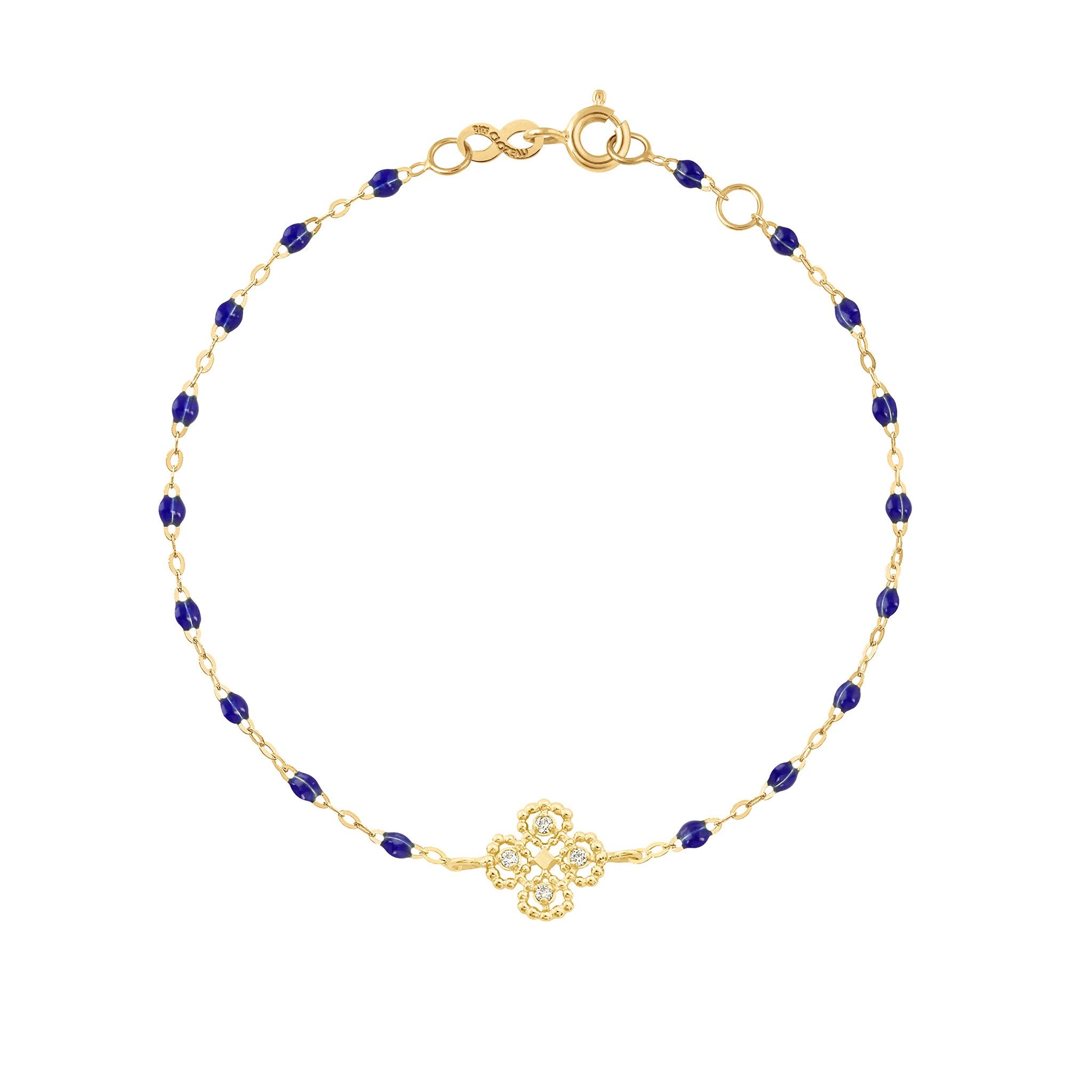 Bracelet bleu de prusse Lucky Trèfle, diamants, or jaune, 17 cm lucky Référence :  b3lk005j0717di -1