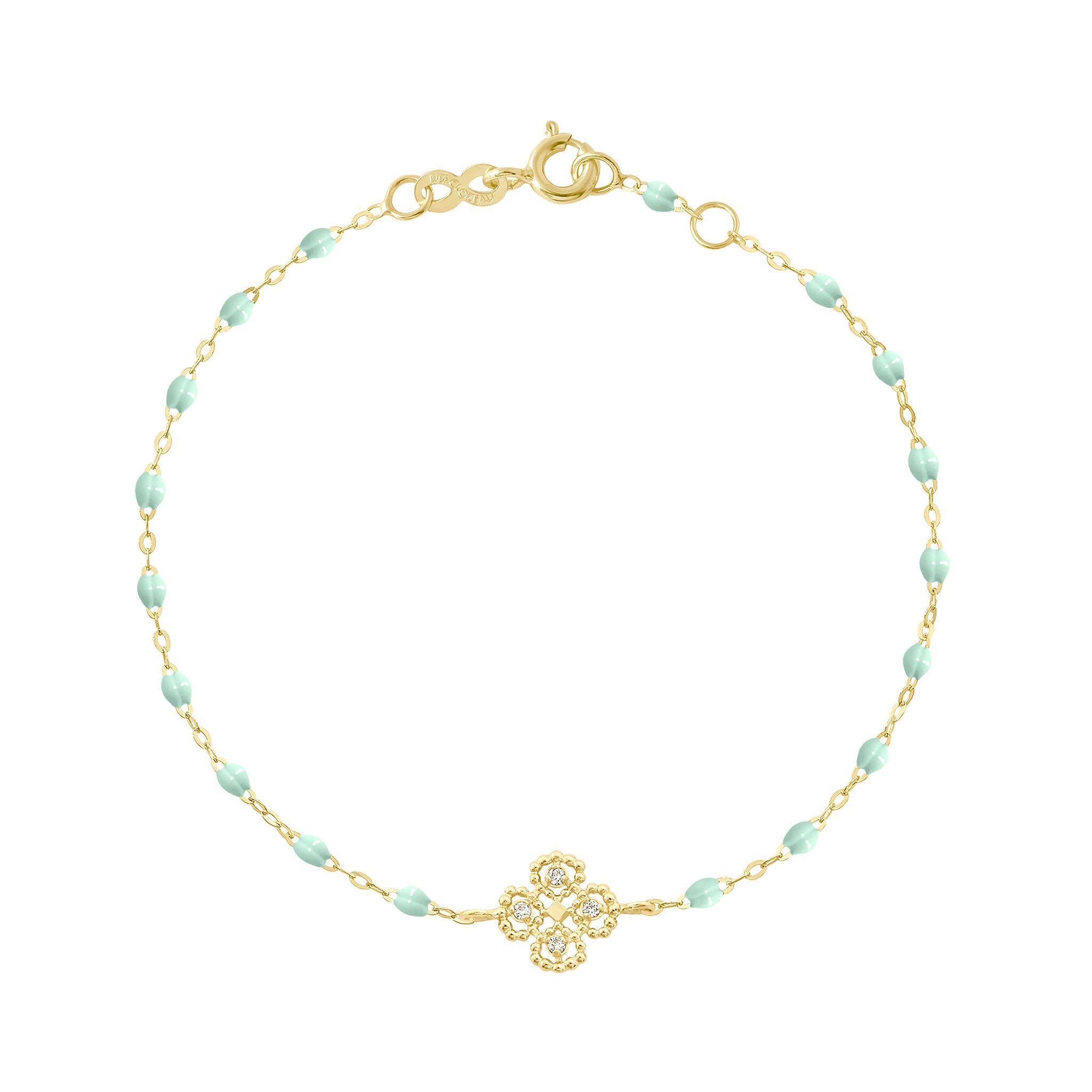 Bracelet jade Lucky Trèfle, diamants, or jaune, 17 cm lucky Référence :  b3lk005j1717di -1