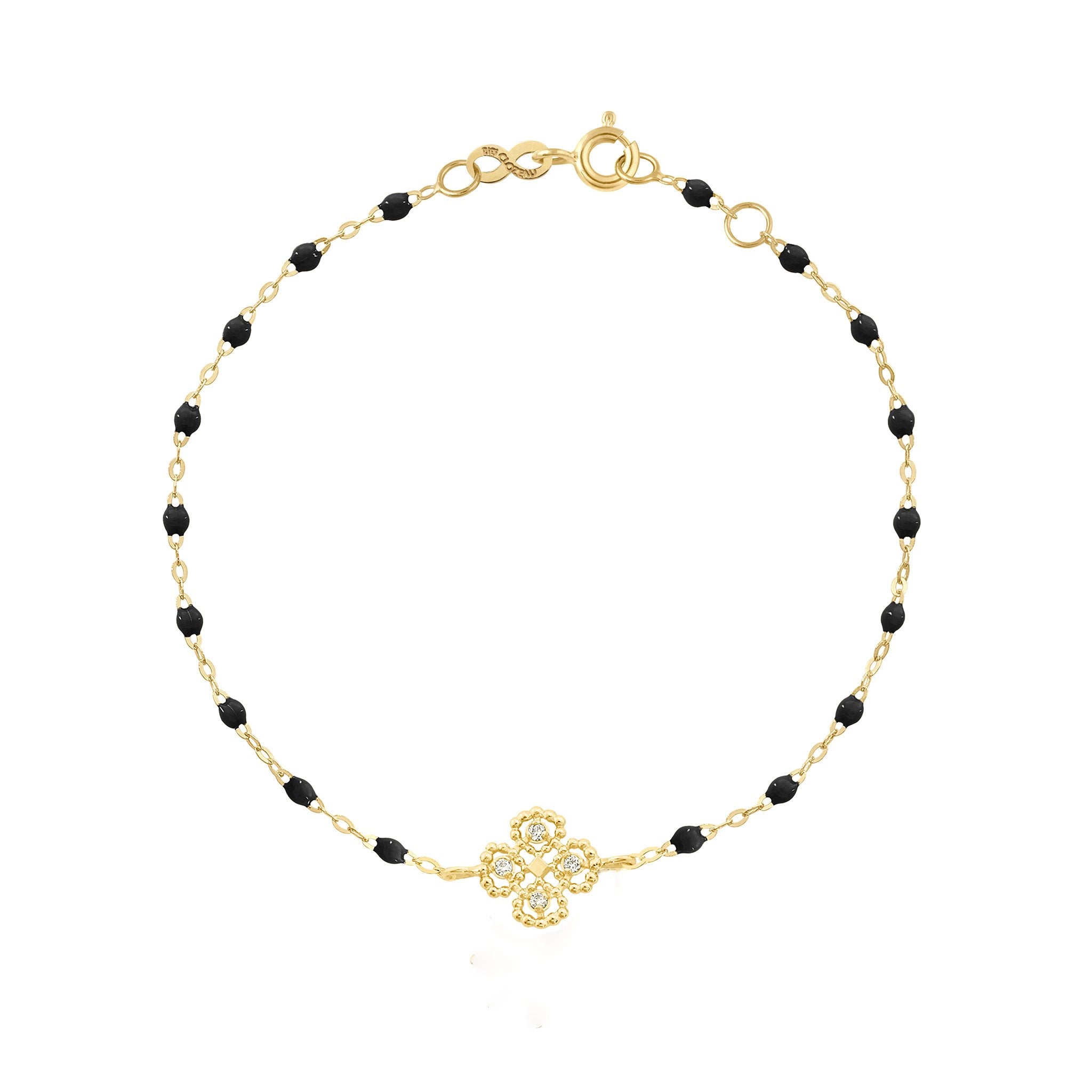 Bracelet noir Lucky Trèfle, diamants, or jaune, 17 cm lucky Référence :  b3lk005j2017di -1