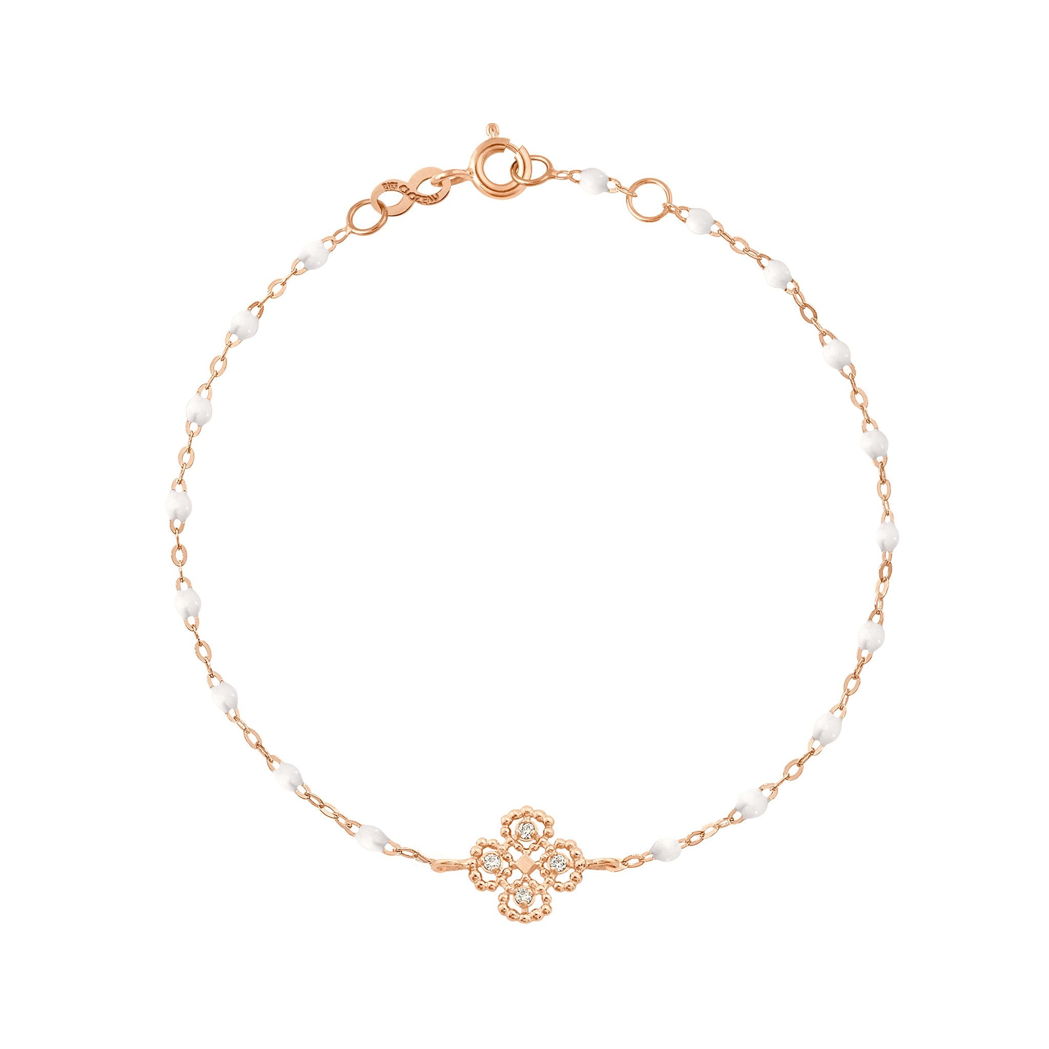 Bracelet blanc Lucky Trèfle, diamants, or rose, 17 cm lucky Référence :  b3lk005r0117di -1