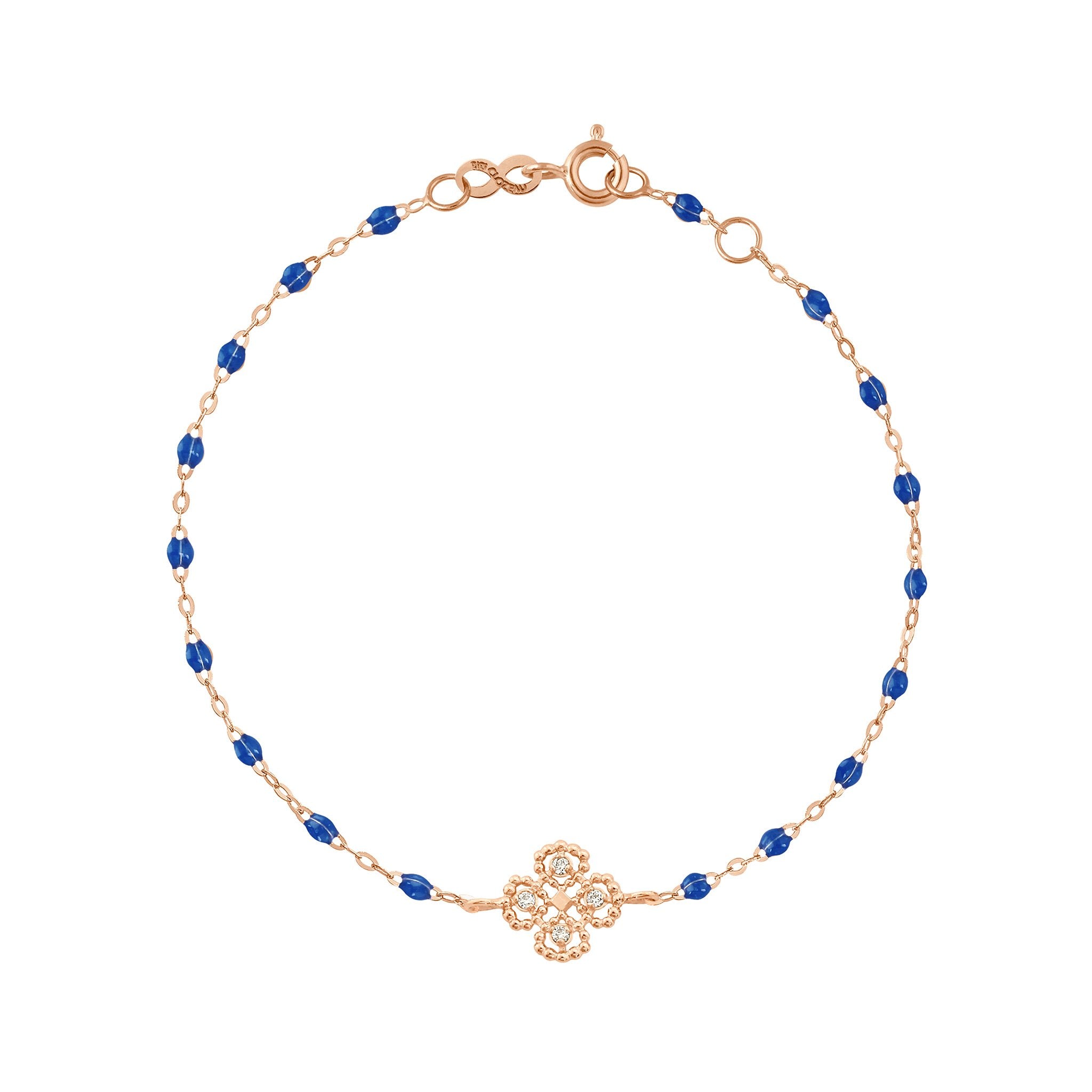 Bracelet bleu de prusse Lucky Trèfle, diamants, or rose, 17 cm lucky Référence :  b3lk005r0717di -1