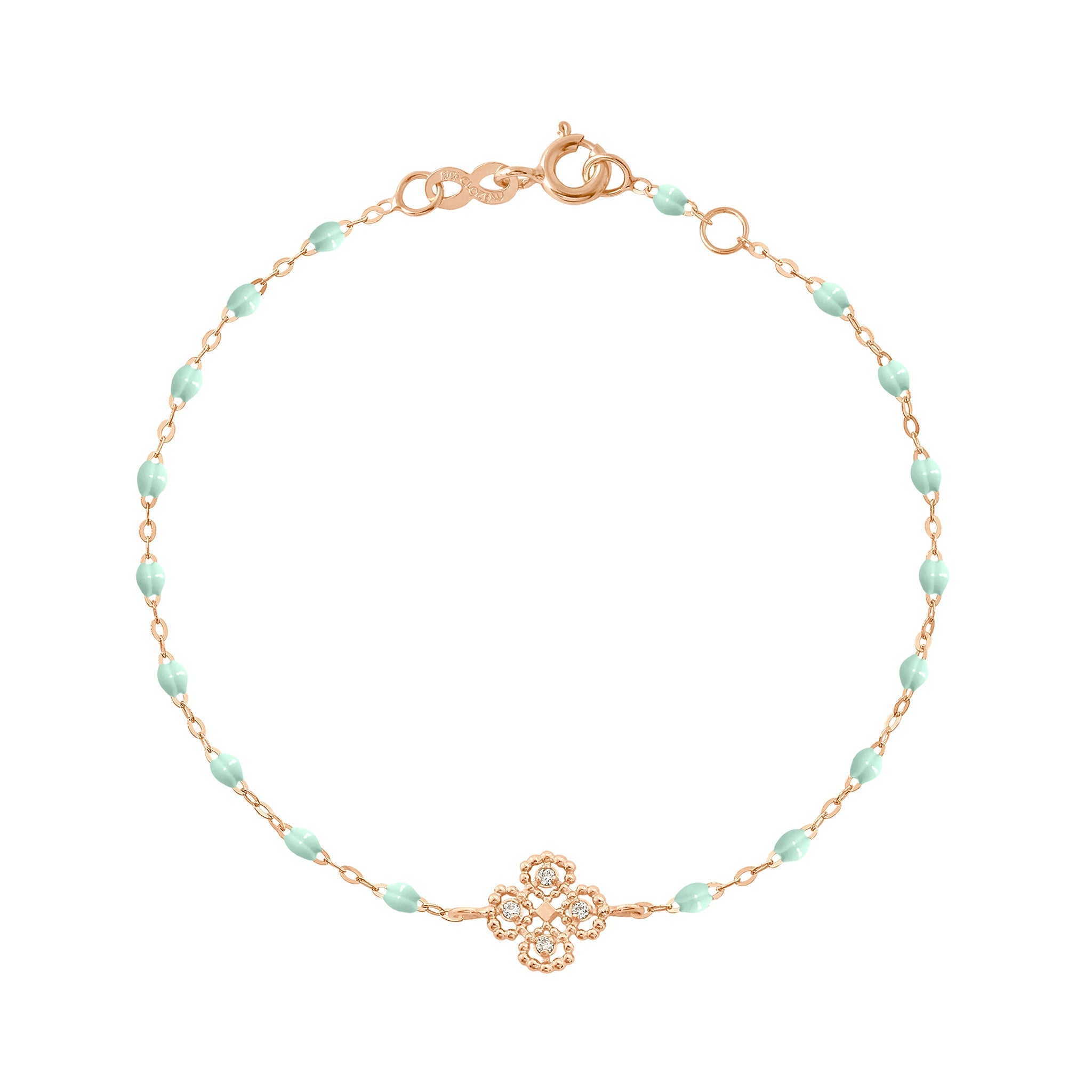 Bracelet jade Lucky Trèfle, diamants, or rose, 17 cm lucky Référence :  b3lk005r1717di -1