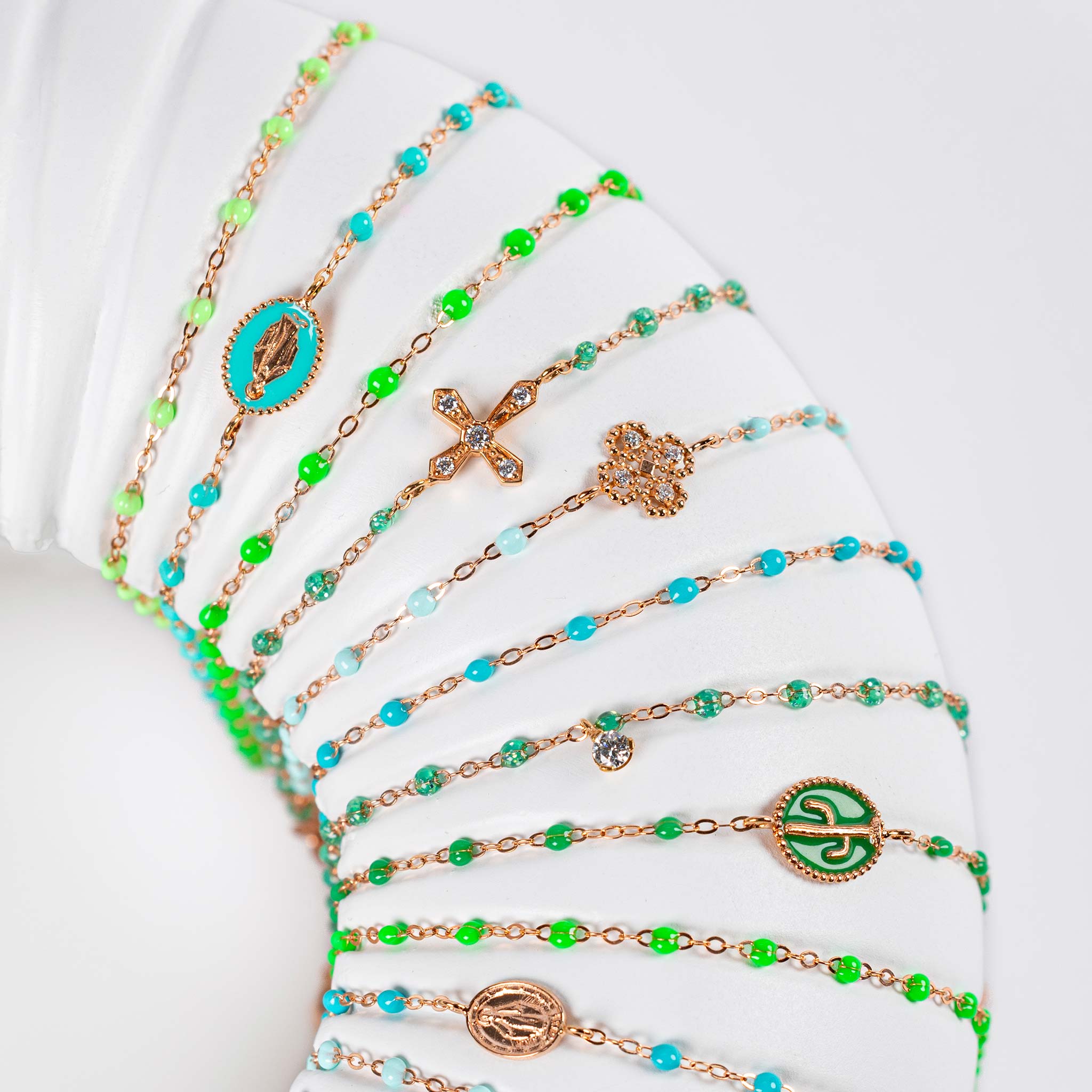 Bracelet jade Lucky Trèfle, diamants, or rose, 17 cm lucky Référence :  b3lk005r1717di -2