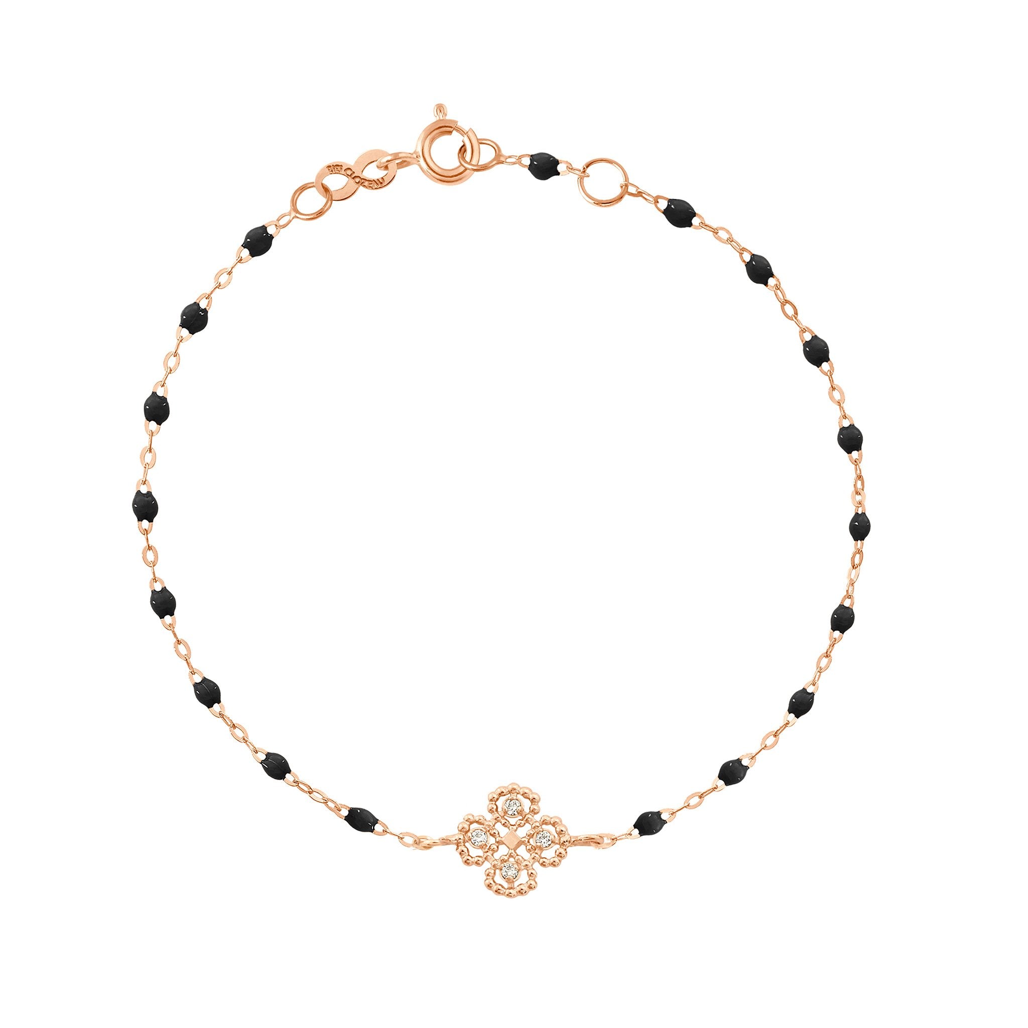 Bracelet noir Lucky Trèfle, diamants, or rose, 17 cm lucky Référence :  b3lk005r2017di -1
