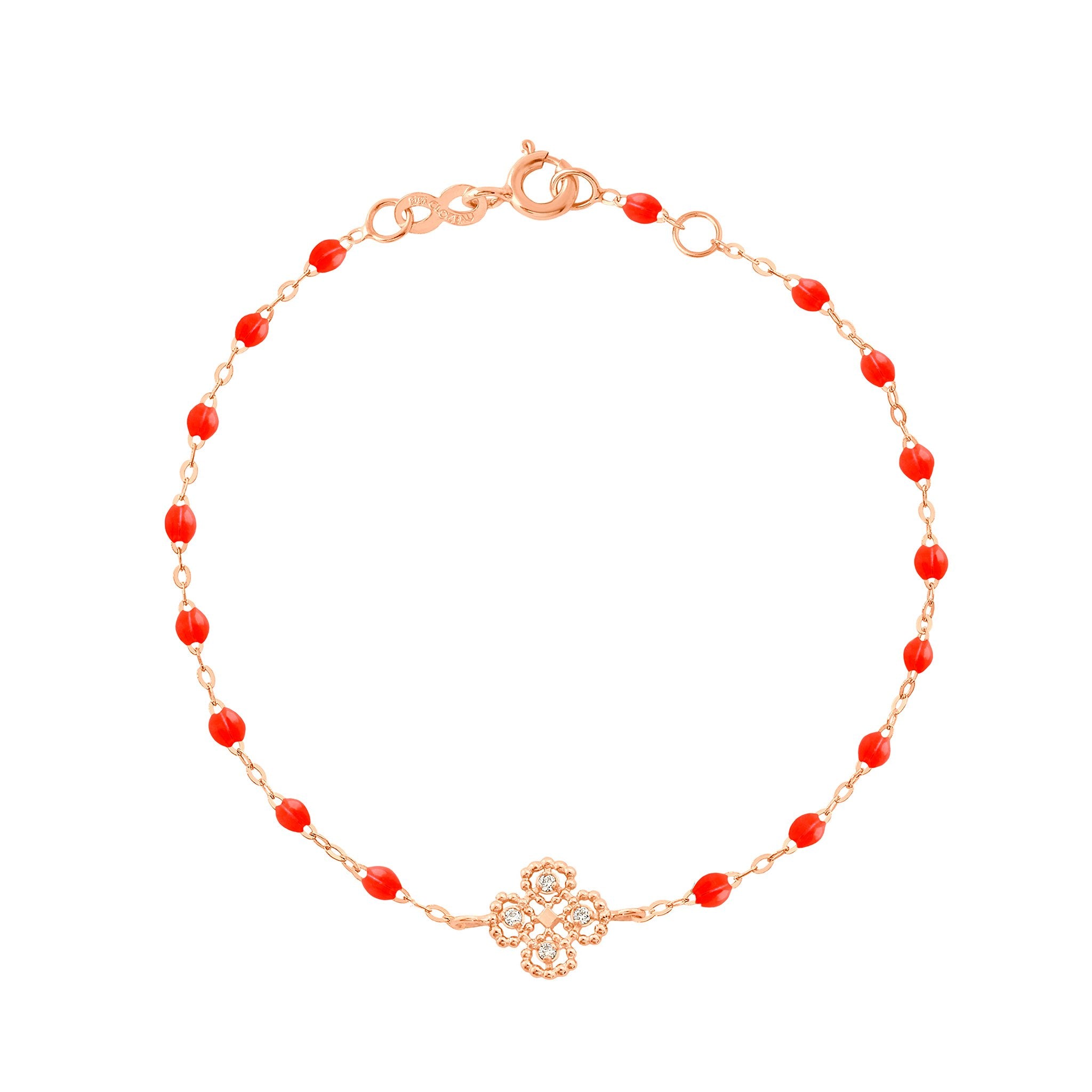 Bracelet corail Lucky Trèfle, diamants, or rose, 17 cm