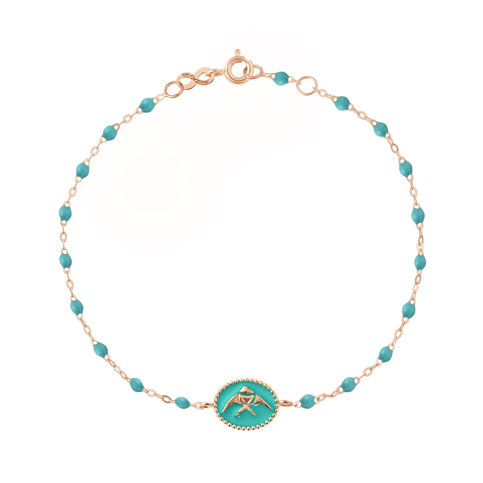 Bracelet Poisson Ange résine turquoise vert, or rose, 17 cm voyage Référence :  b3po002r3317xx -1