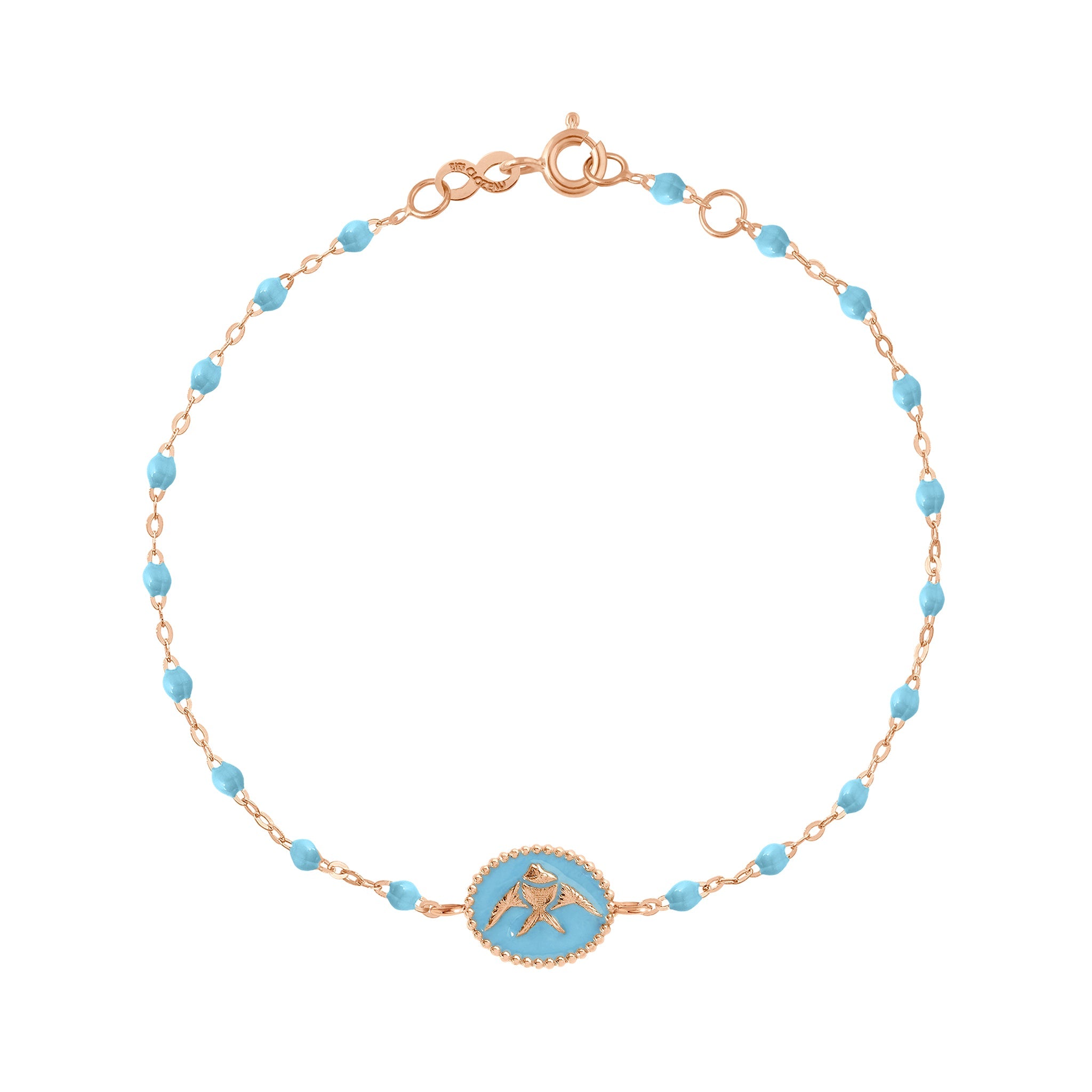Bracelet Poisson Ange résine turquoise, or rose, 17 cm voyage Référence :  b3po002r3417xx -1