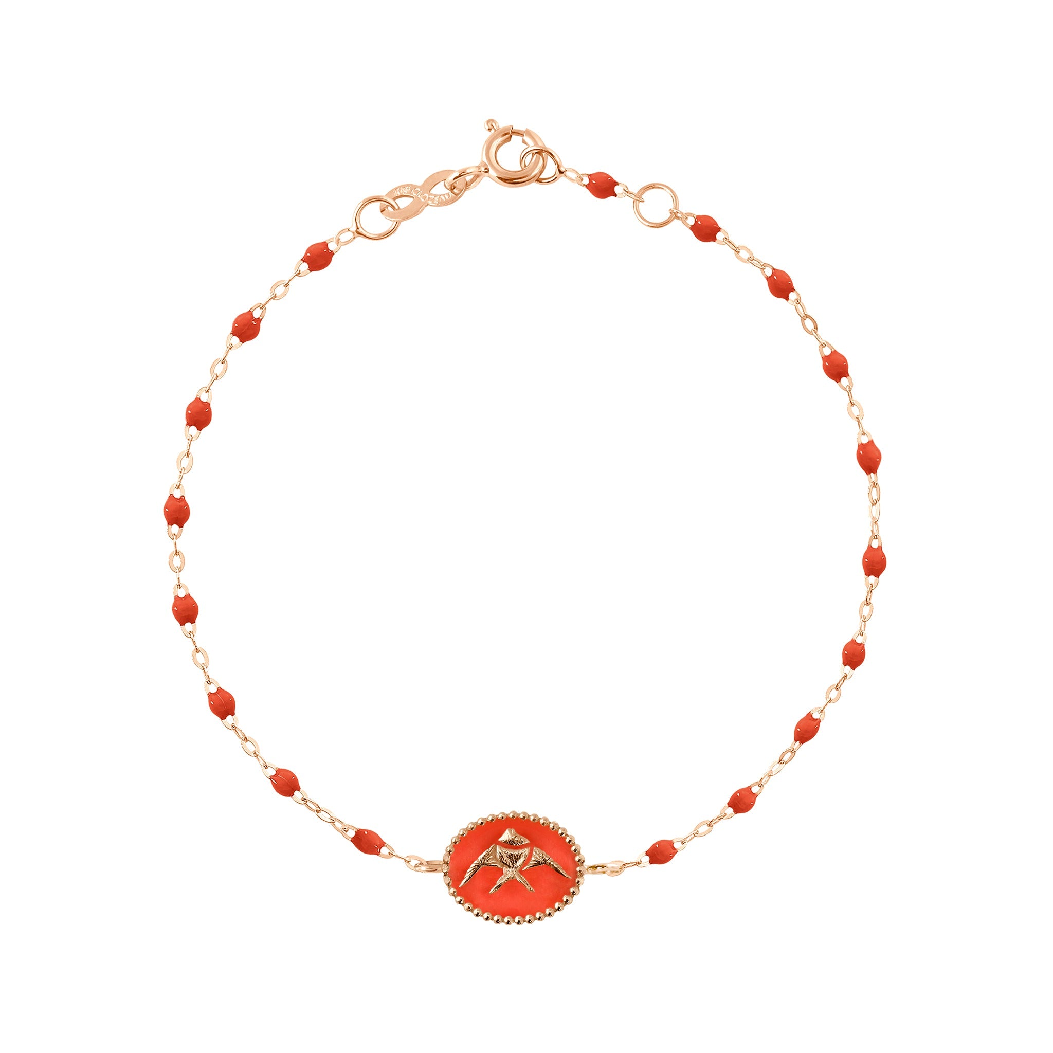 Bracelet Poisson Ange résine corail, or rose, 17 cm