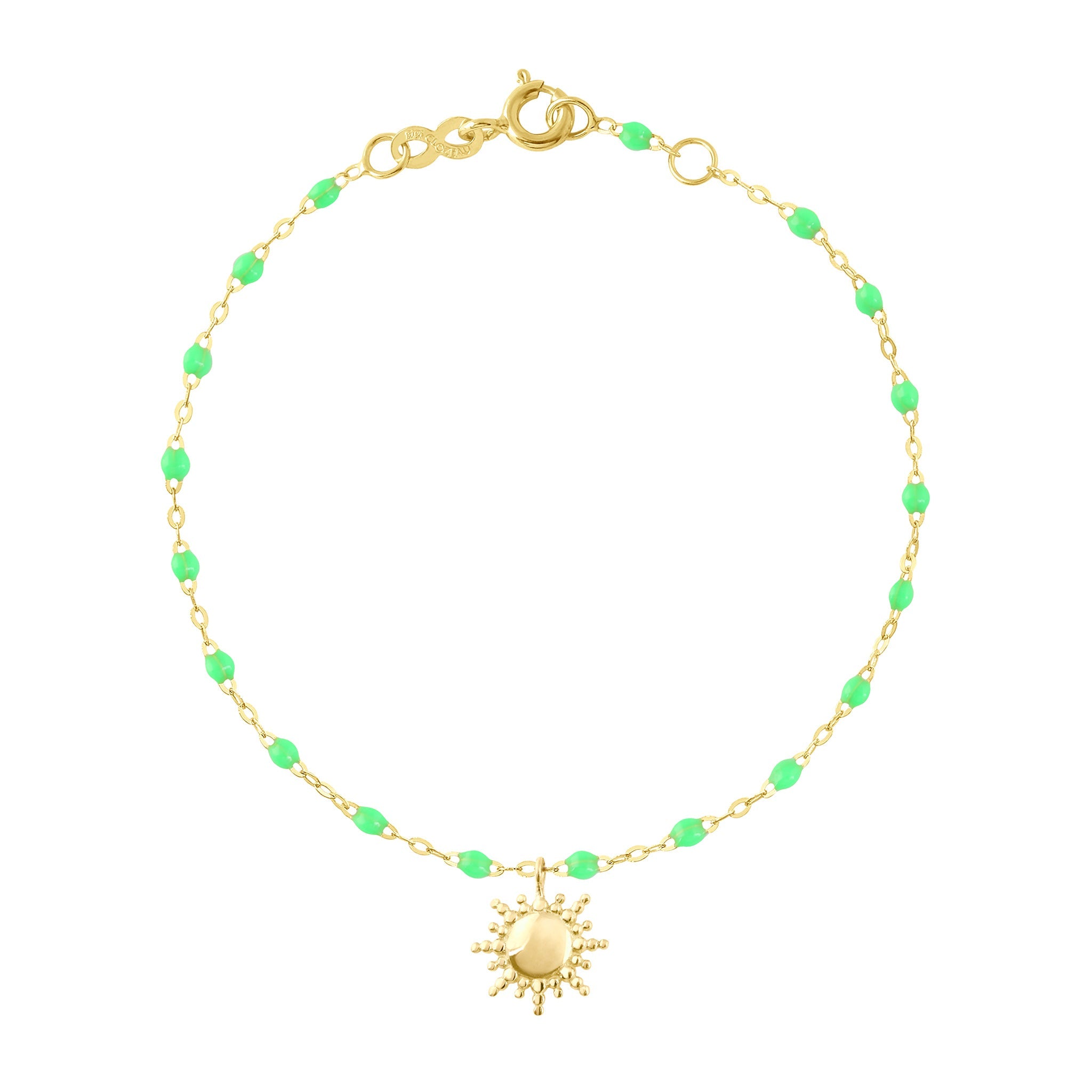 Bracelet vert fluo Soleil, or jaune, 17 cm
