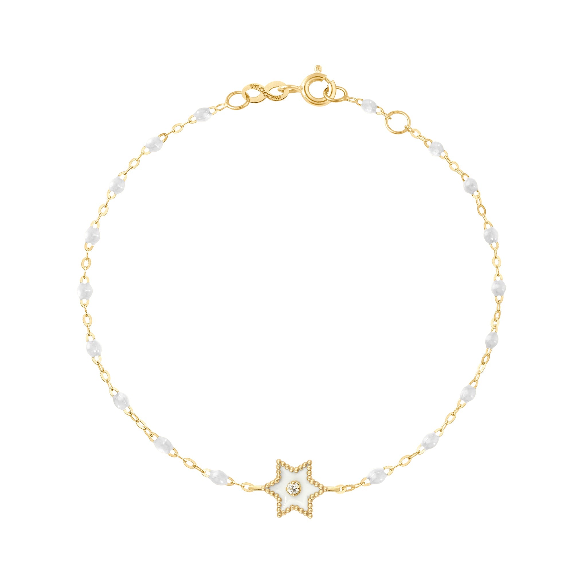 Bracelet Etoile Star résine blanche, diamant, or jaune, 17 cm pirate Référence :  b3st001j0117di -1