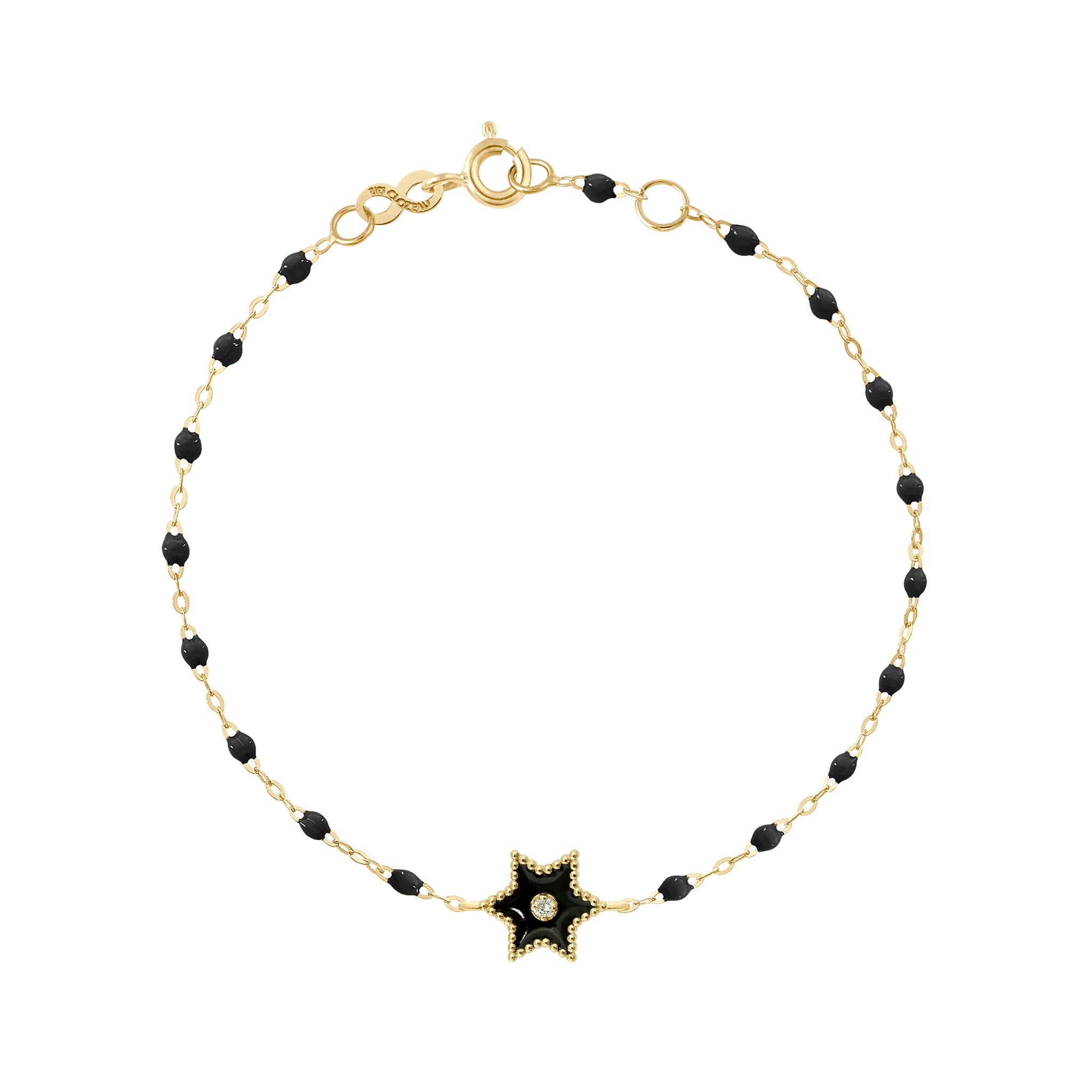 Bracelet Etoile Star résine noire, diamant, or jaune, 17 cm pirate Référence :  b3st001j2017di -1