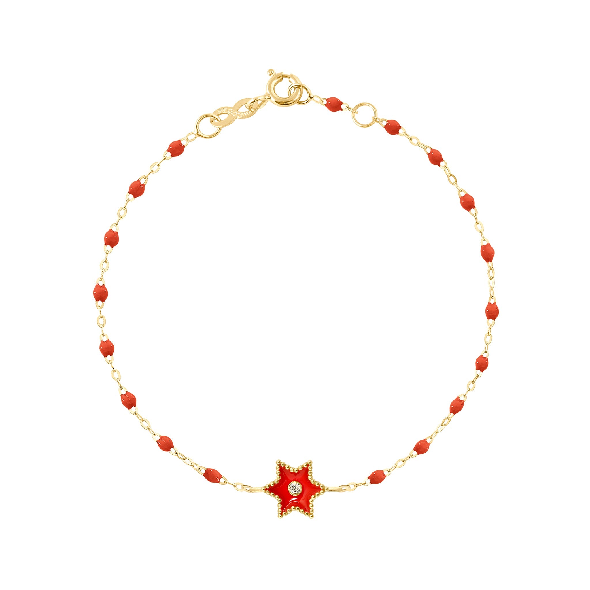 Bracelet Etoile Star résine corail, diamant, or jaune, 17 cm pirate Référence :  b3st001j5817di -1