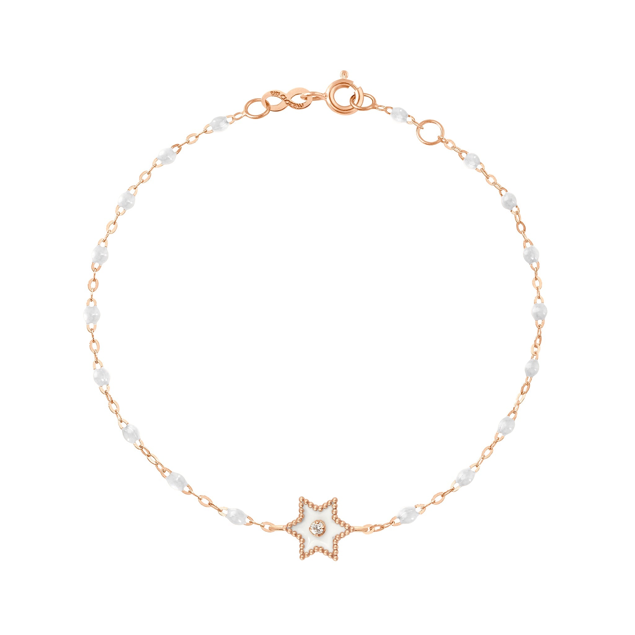 Bracelet Etoile Star résine blanche, diamant, or rose, 17 cm pirate Référence :  b3st001r0117di -1
