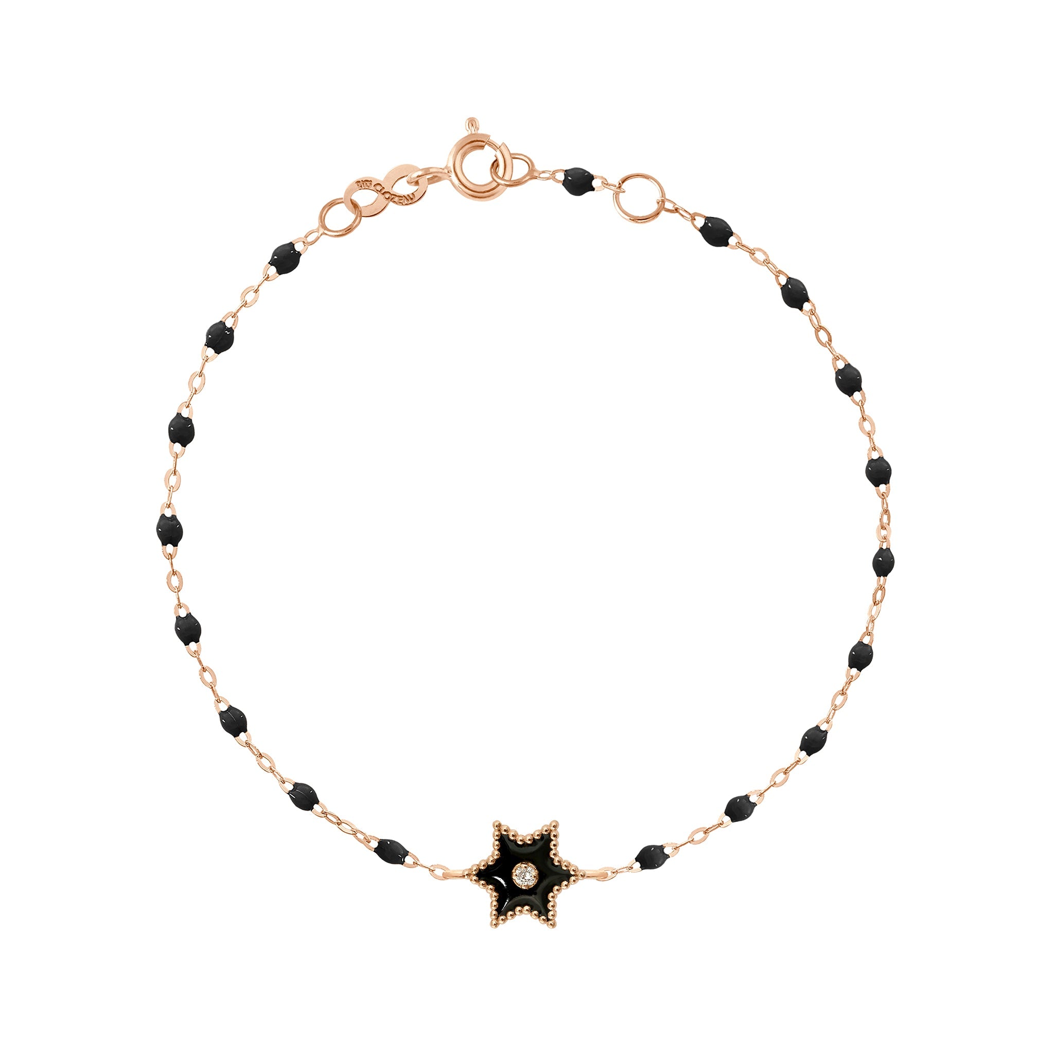 Bracelet Etoile Star résine noire, diamant, or rose, 17 cm pirate Référence :  b3st001r2017di -1