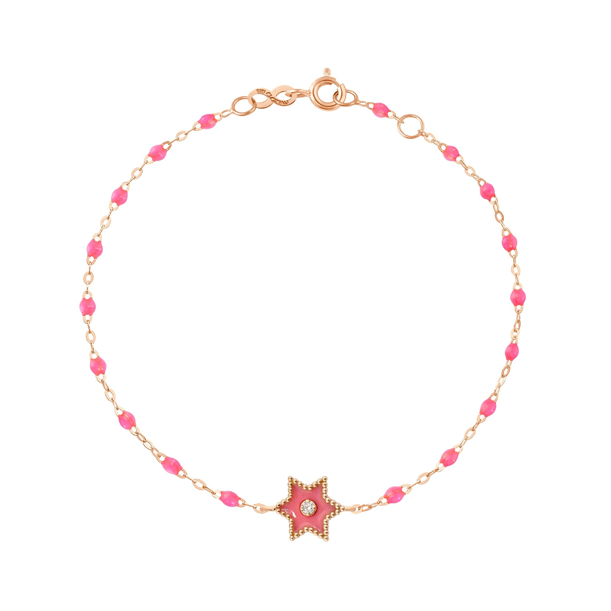 Bracelet Etoile Star résine rose fluo, diamant, or rose, 17 cm pirate Référence :  b3st001r2917di -1