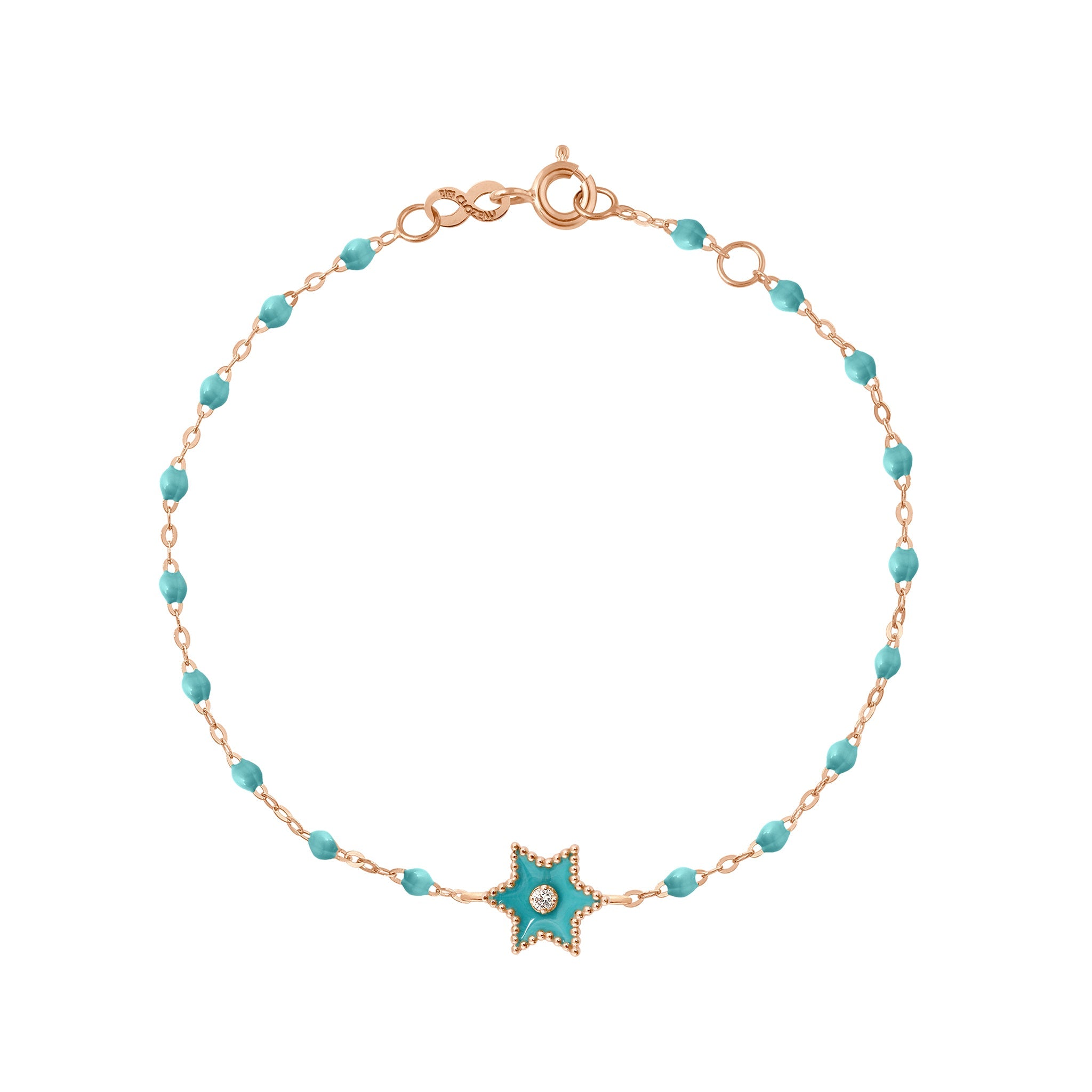 Bracelet Etoile Star résine turquoise vert, or rose, 17 cm pirate Référence :  b3st001r3317di -1