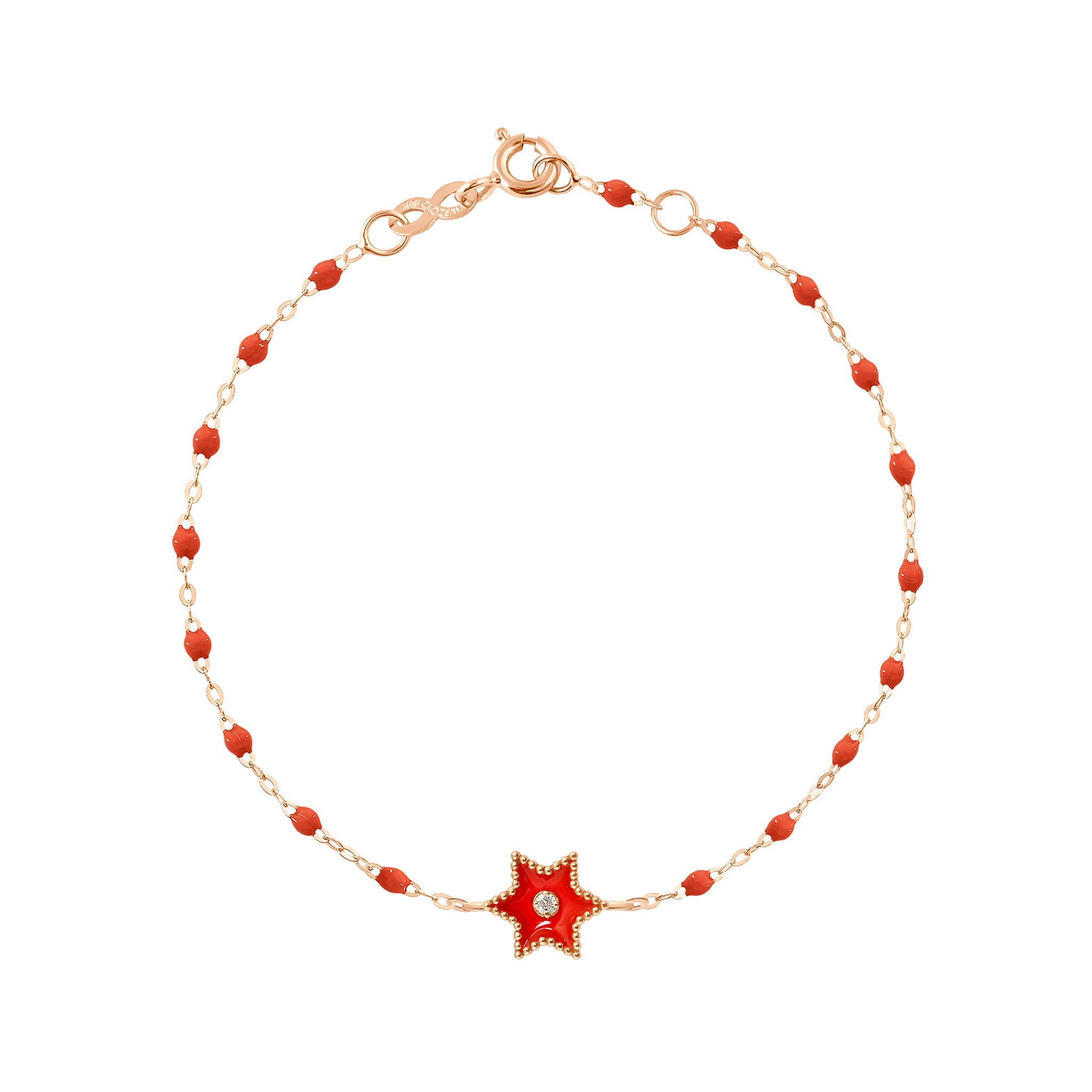 Bracelet Etoile Star résine corail, diamant, or rose, 17 cm