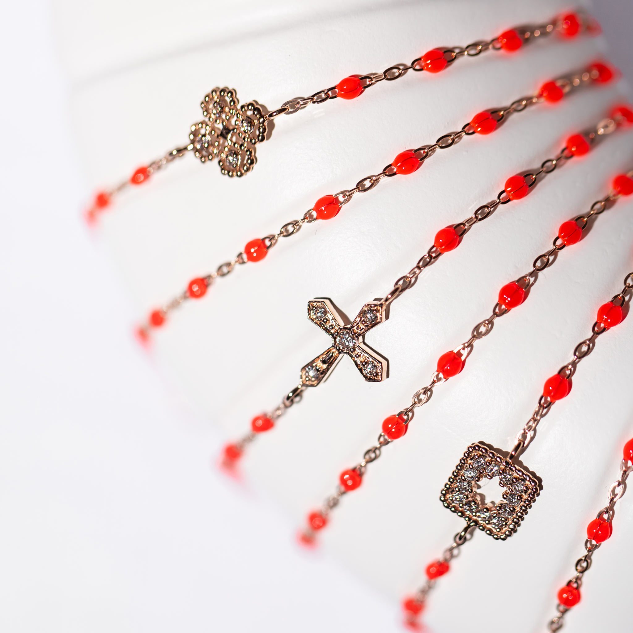 Bracelet corail Trésor, diamants, or rose, 17 cm  Référence :  b3tr001r5817di -3