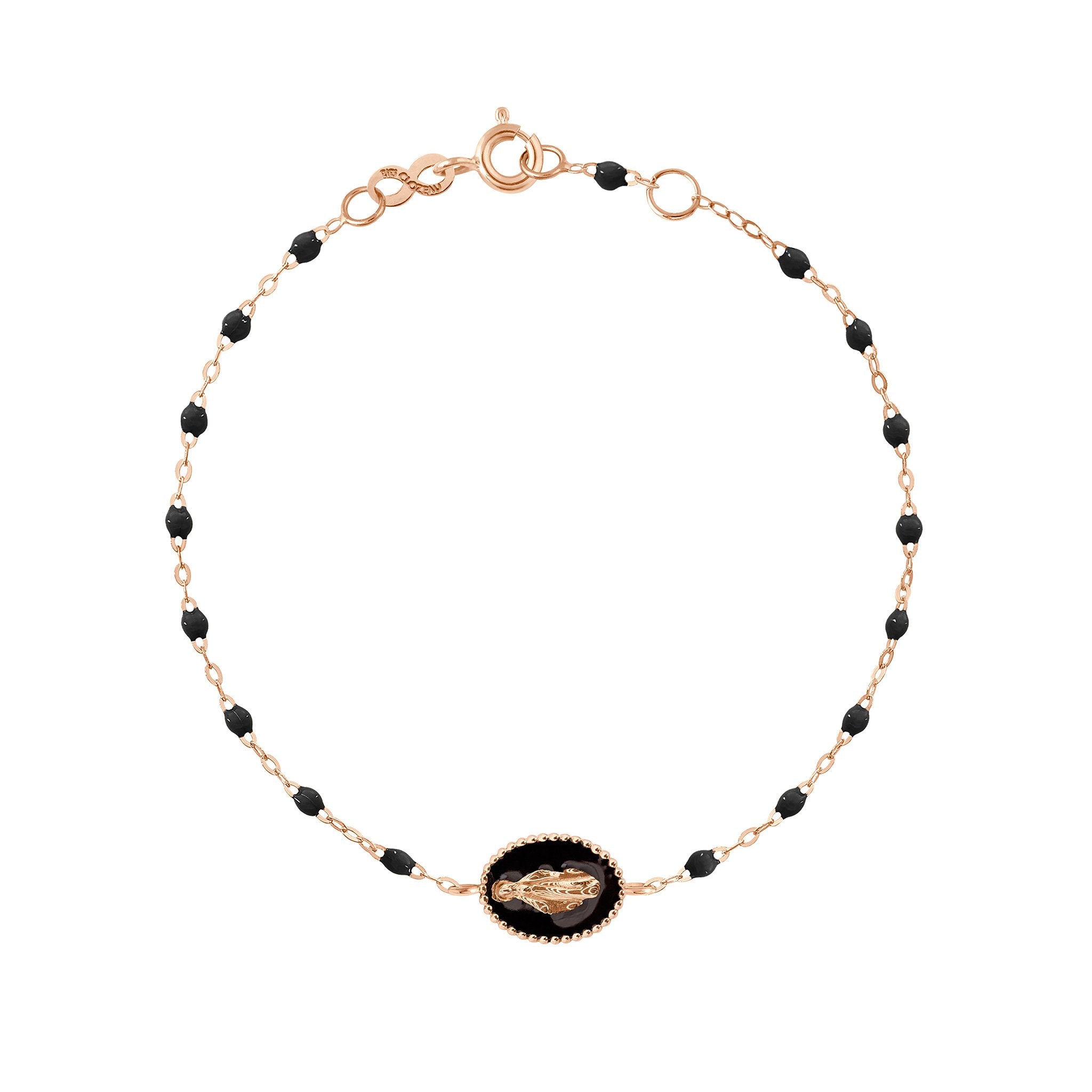 Bracelet Madone résine noire, or rose, 17 cm madone Référence :  b3vi004r2017xx -1