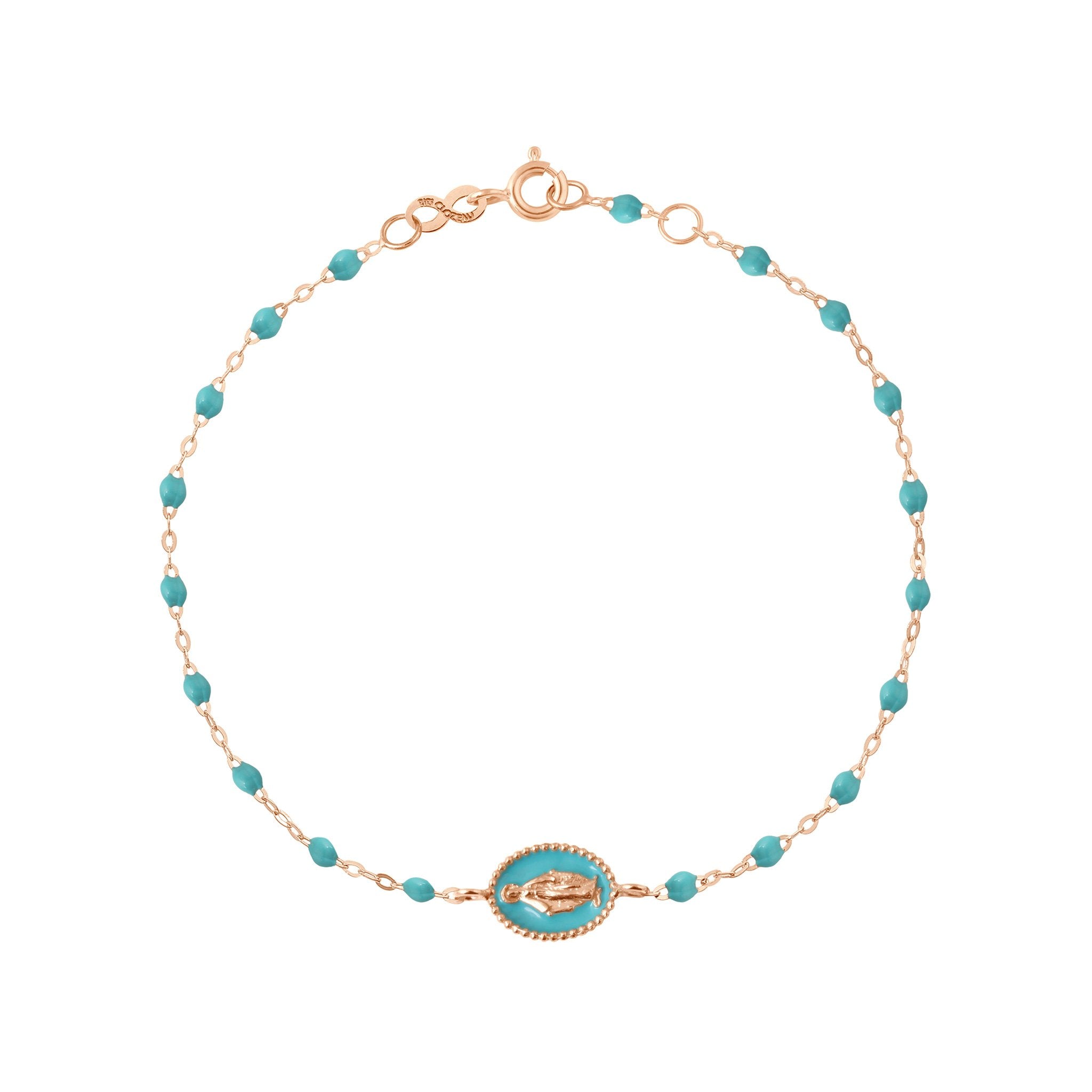 Bracelet Madone résine turquoise vert, or rose, 17 cm madone Référence :  b3vi004r3317xx -1