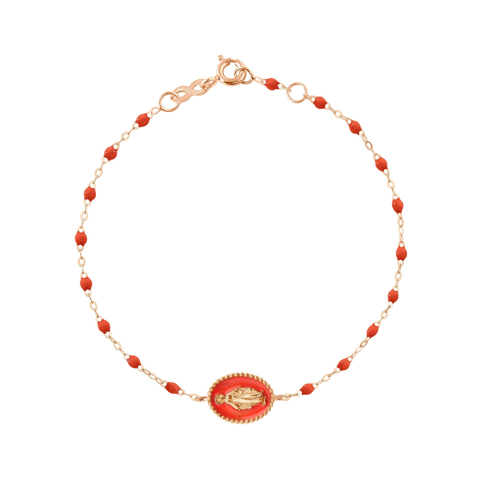 Bracelet Madone résine corail, or rose, 17 cm