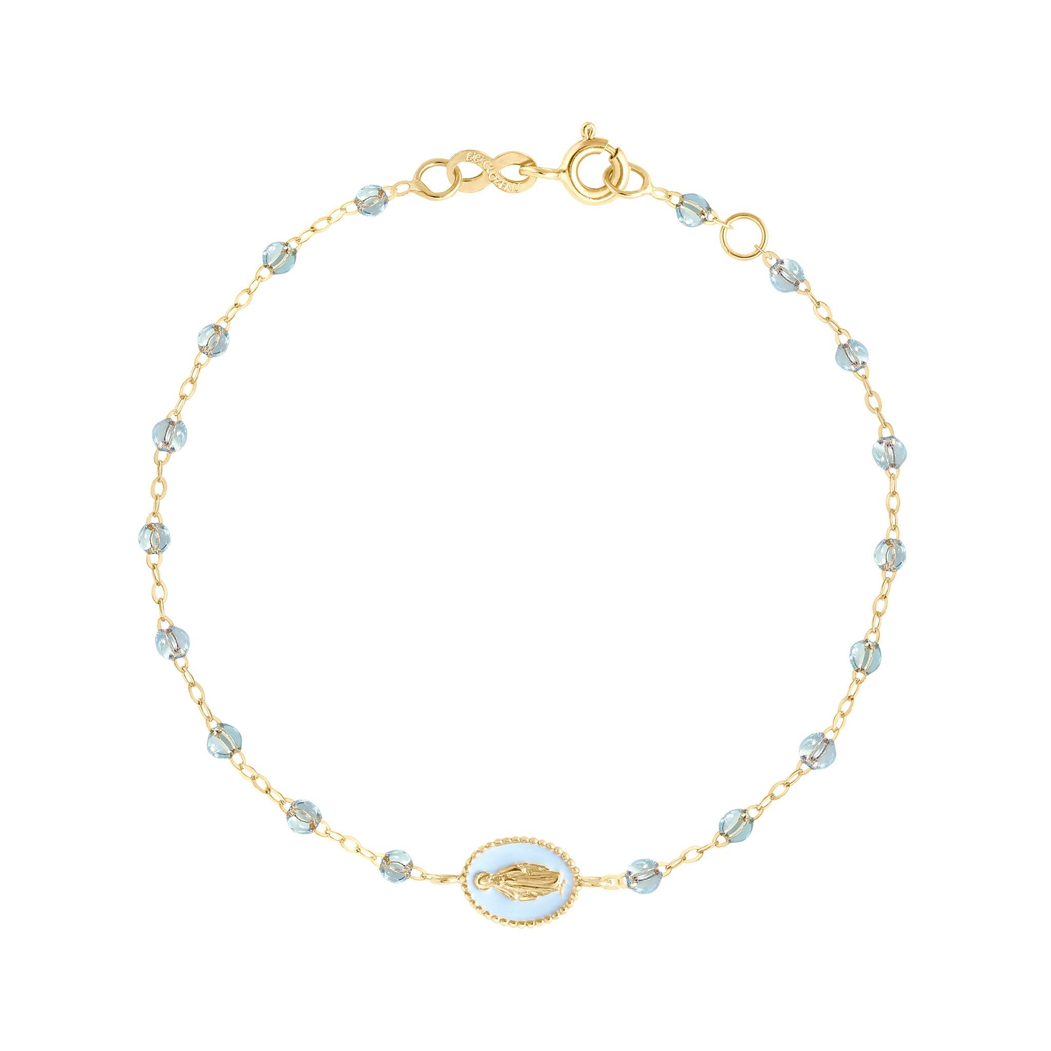 Bracelet Ice Madone résine bleu layette, or jaune, 17 cm
