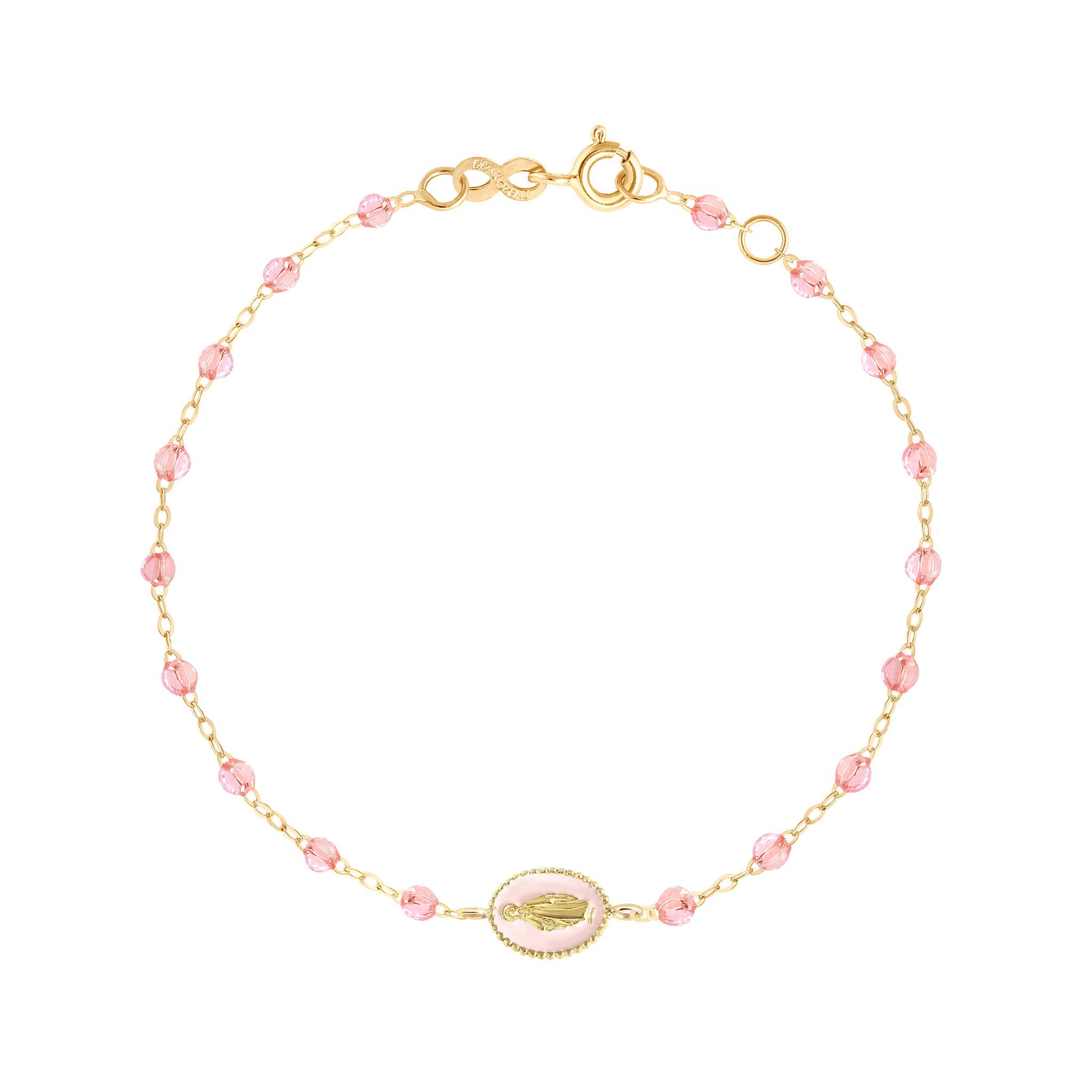 Bracelet rosée Madone résine rose bébé, or jaune, 17 cm