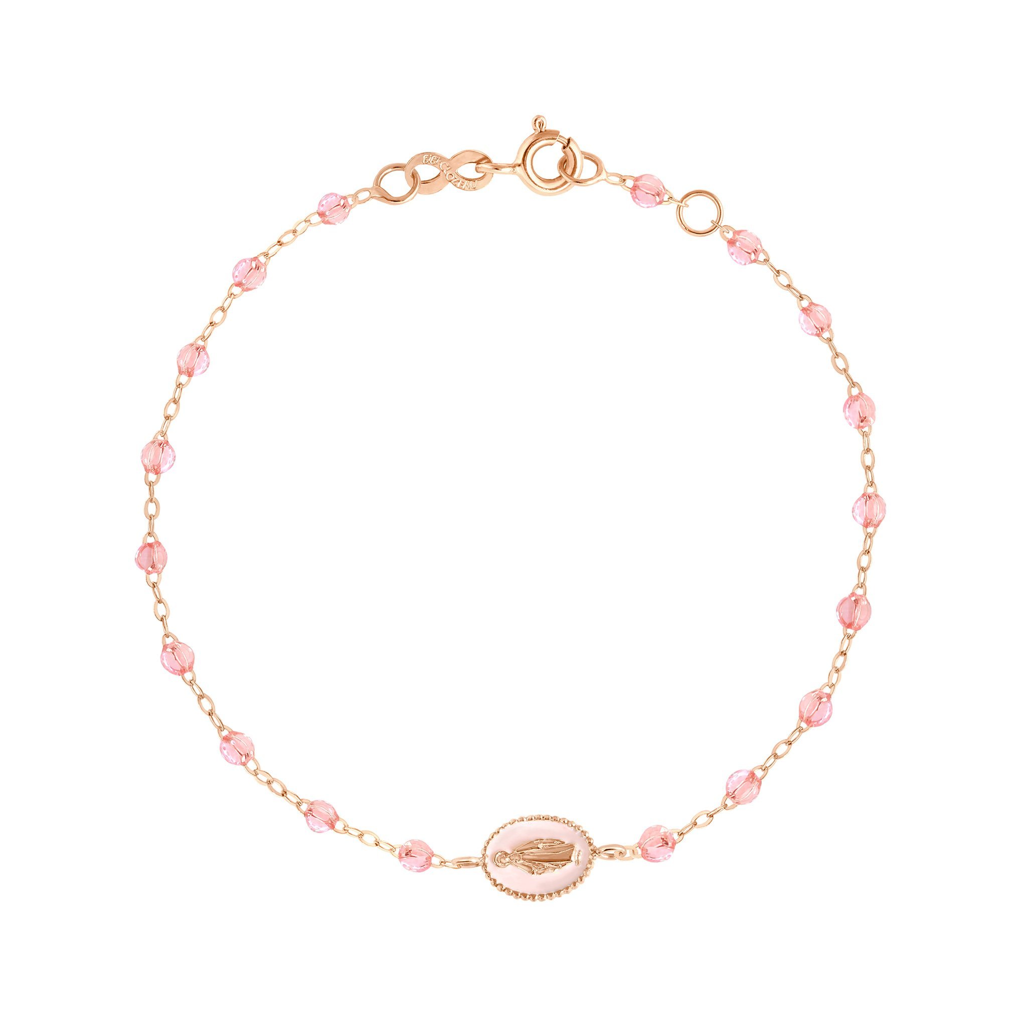 Bracelet rosée Madone résine rose bébé, or rose, 17 cm