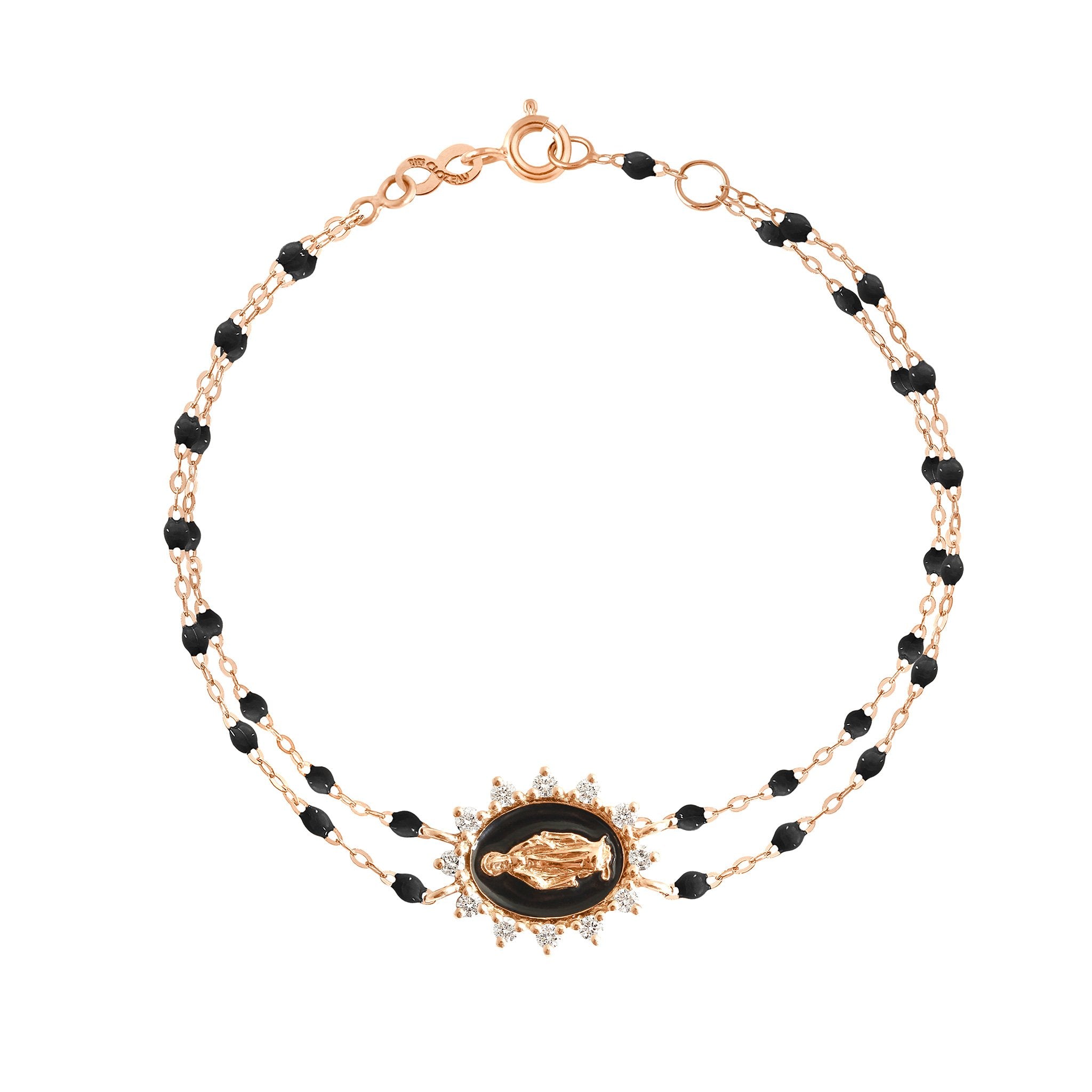 Bracelet noir Madone Suprême, diamants, or rose, 17 cm