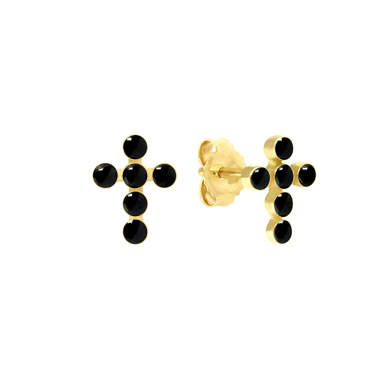 Boucles d'oreilles noire Croix Perlée, or jaune madone Référence :  b4cp001j20xxxx -1