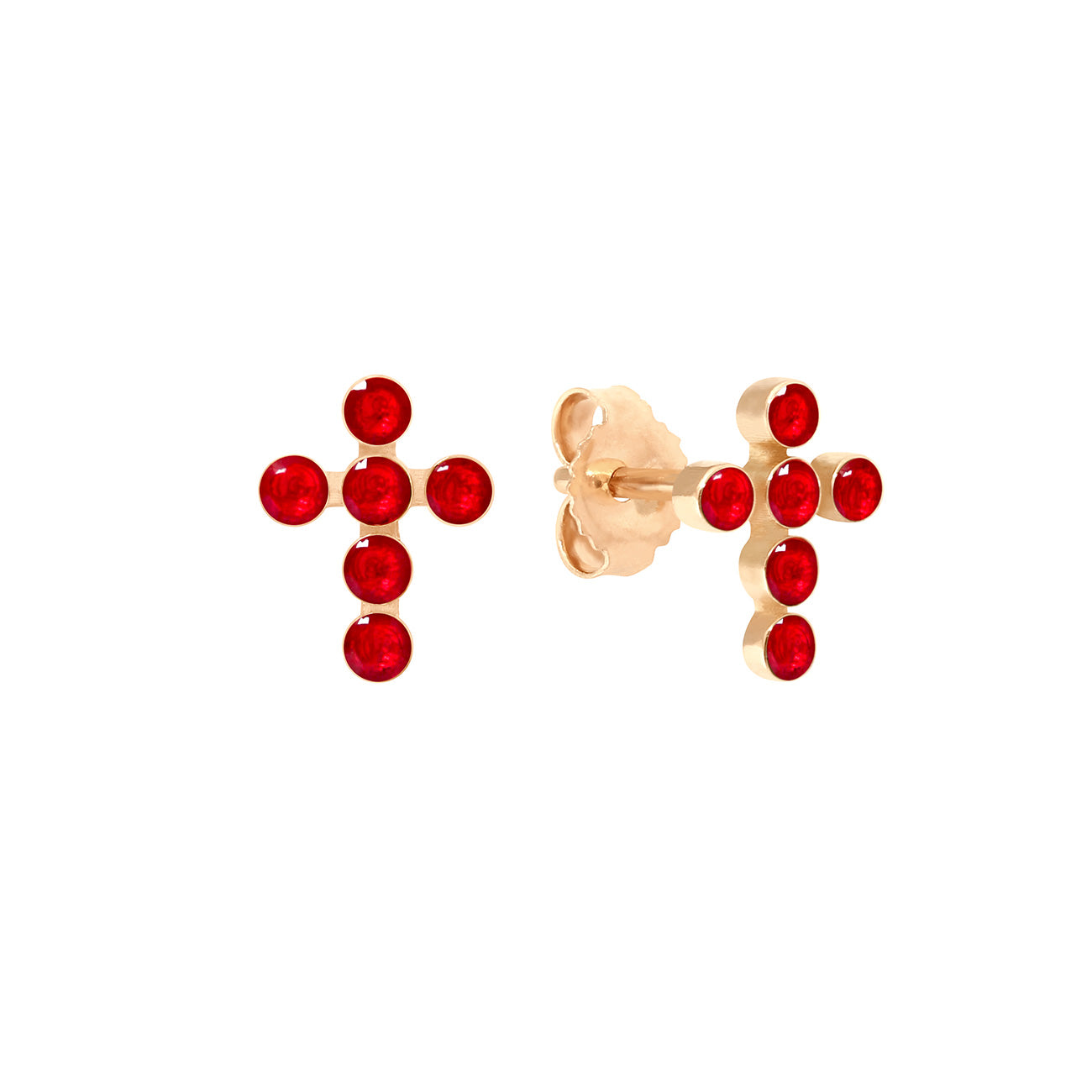Boucles d'oreilles rubis Croix Perlée, or rose madone Référence :  b4cp001r32xxxx -1