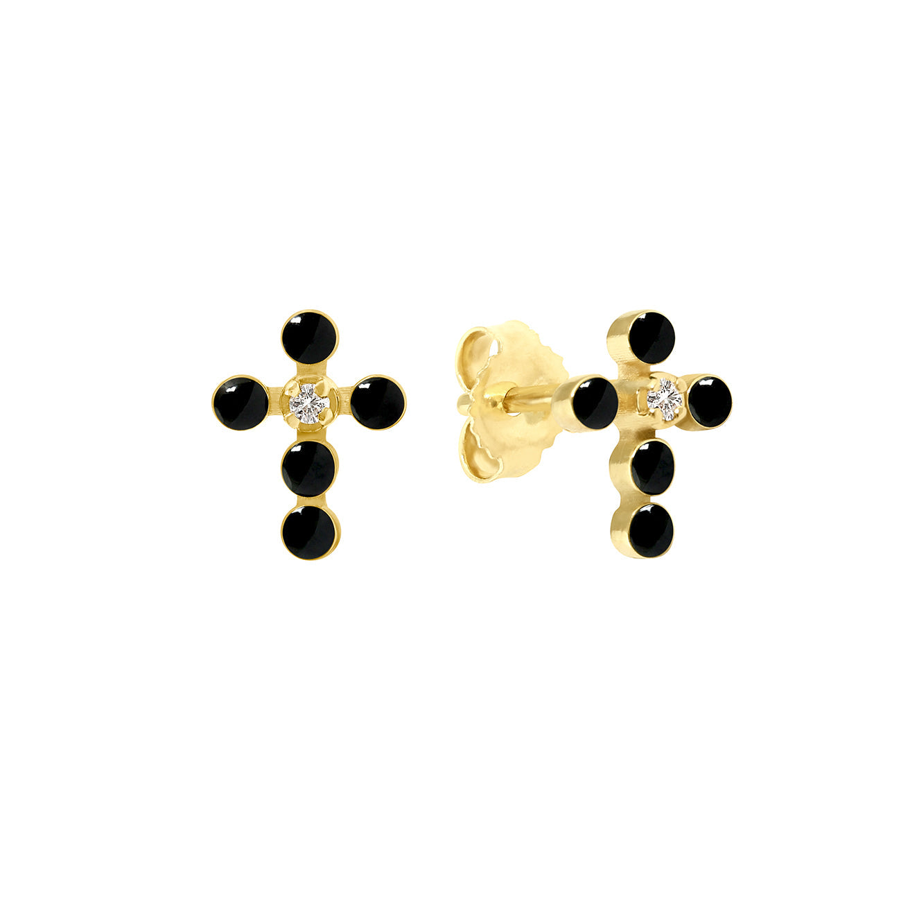 Boucles d'oreilles noire Croix Perlée, or jaune, diamants madone Référence :  b4cp002j20xxdi -1
