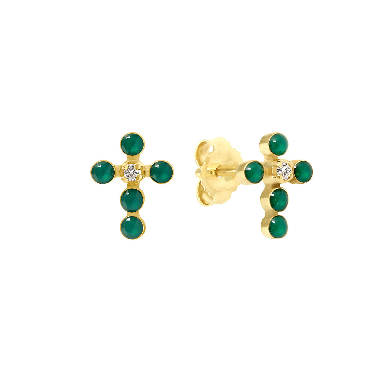 Boucles d'oreilles émeraude Croix Perlée, or jaune, diamants madone Référence :  b4cp002j35xxdi -1