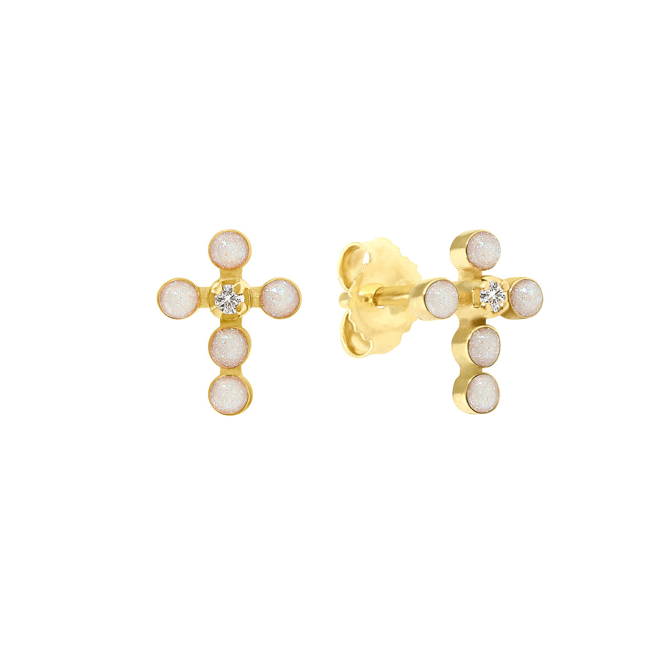 Boucles d'oreilles opale Croix Perlée, or jaune, diamants madone Référence :  b4cp002j61xxdi -1