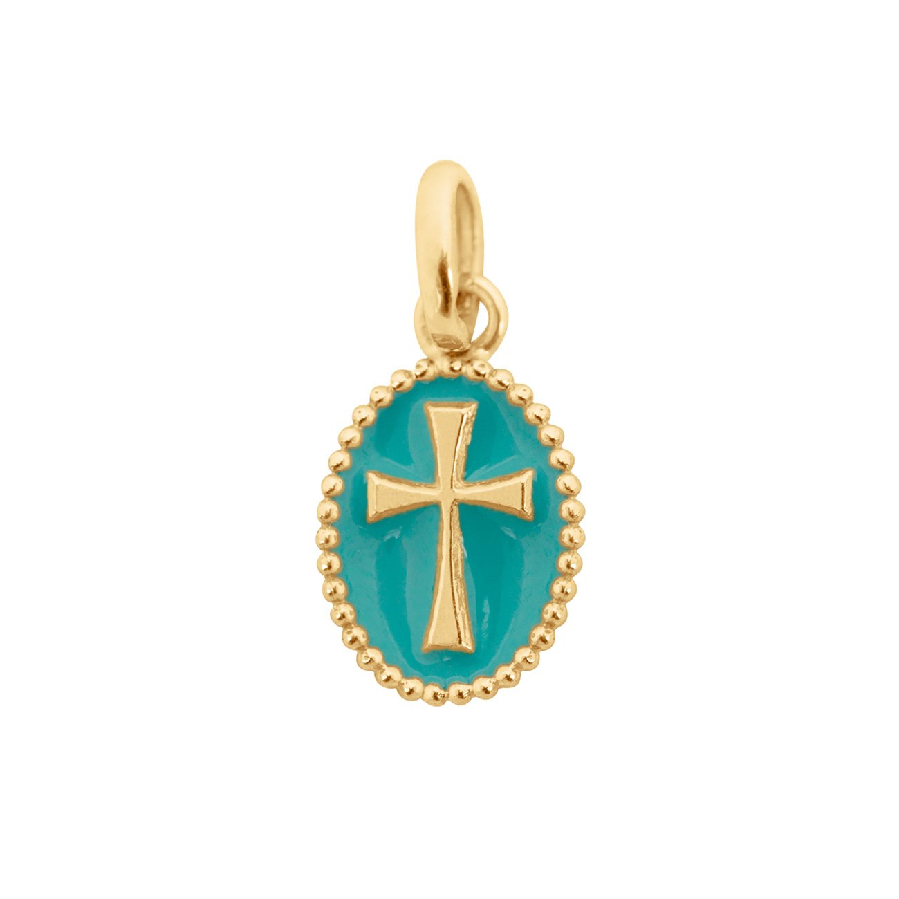 Pendentif Croix résine turquoise vert, or jaune madone Référence :  b5co009j33xxxx -1