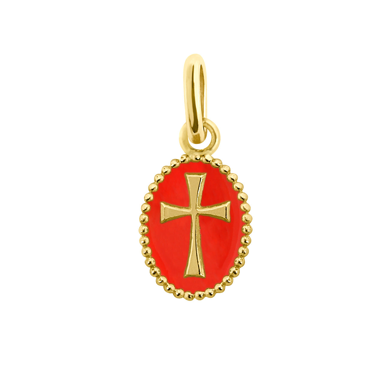 Pendentif Croix résine corail, or jaune madone Référence :  b5co009j58xxxx -1