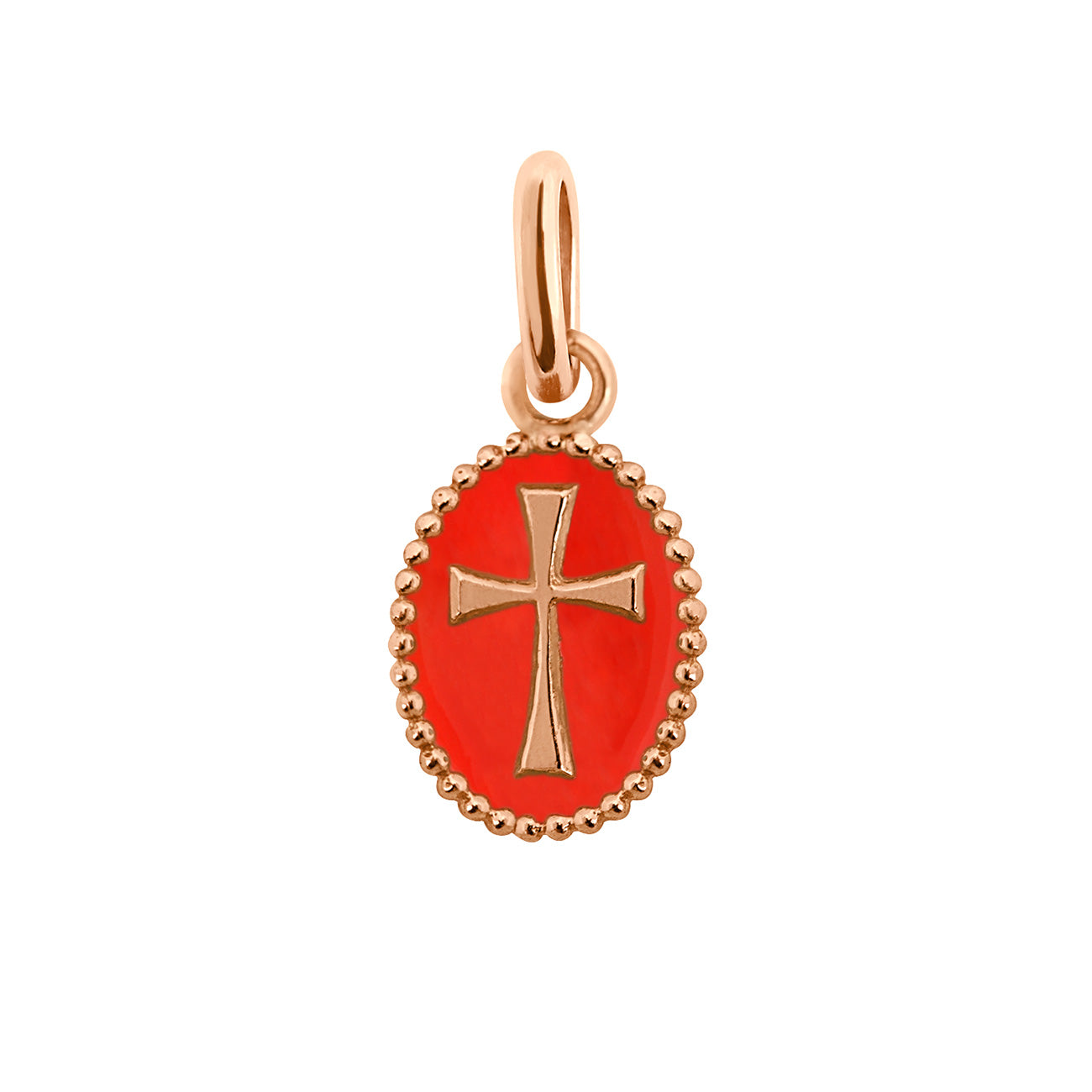 Pendentif Croix résine corail, or rose madone Référence :  b5co009r58xxxx -1