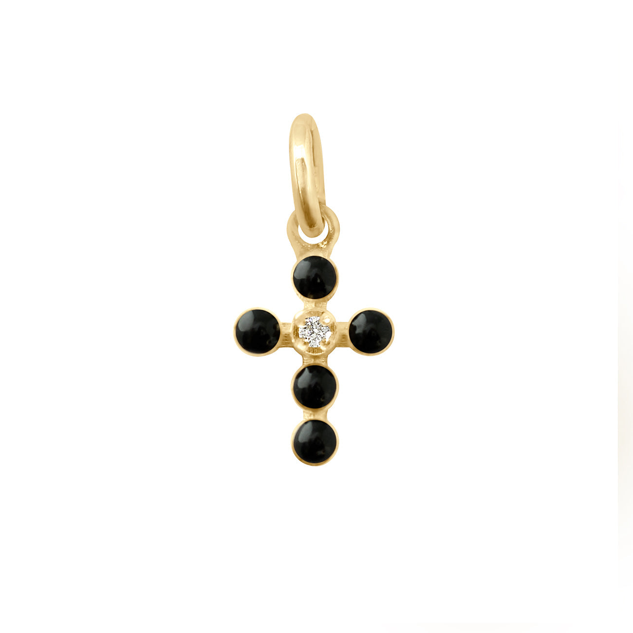 Pendentif noir Croix Perlée, or jaune, 1 diamant madone Référence :  b5cp001j20xxdi -1