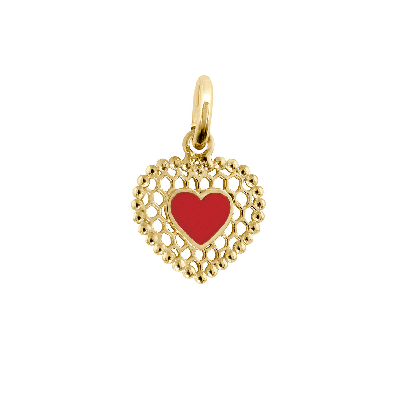 Pendentif Cœur Dentelle résine coquelicot, or jaune lucky Référence :  b5dc001j31xxxx -1