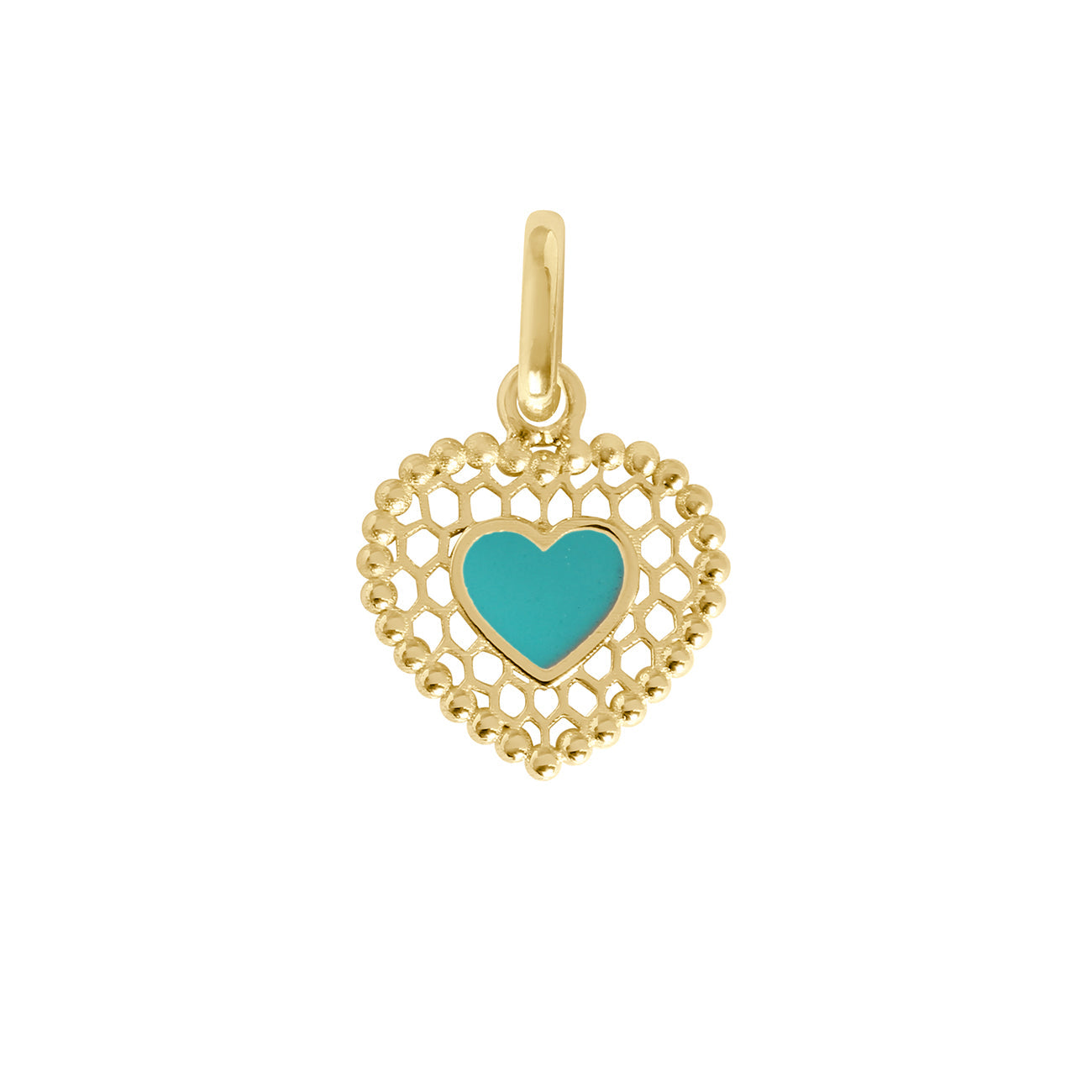 Pendentif Cœur Dentelle résine turquoise vert, or jaune lucky Référence :  b5dc001j33xxxx -1