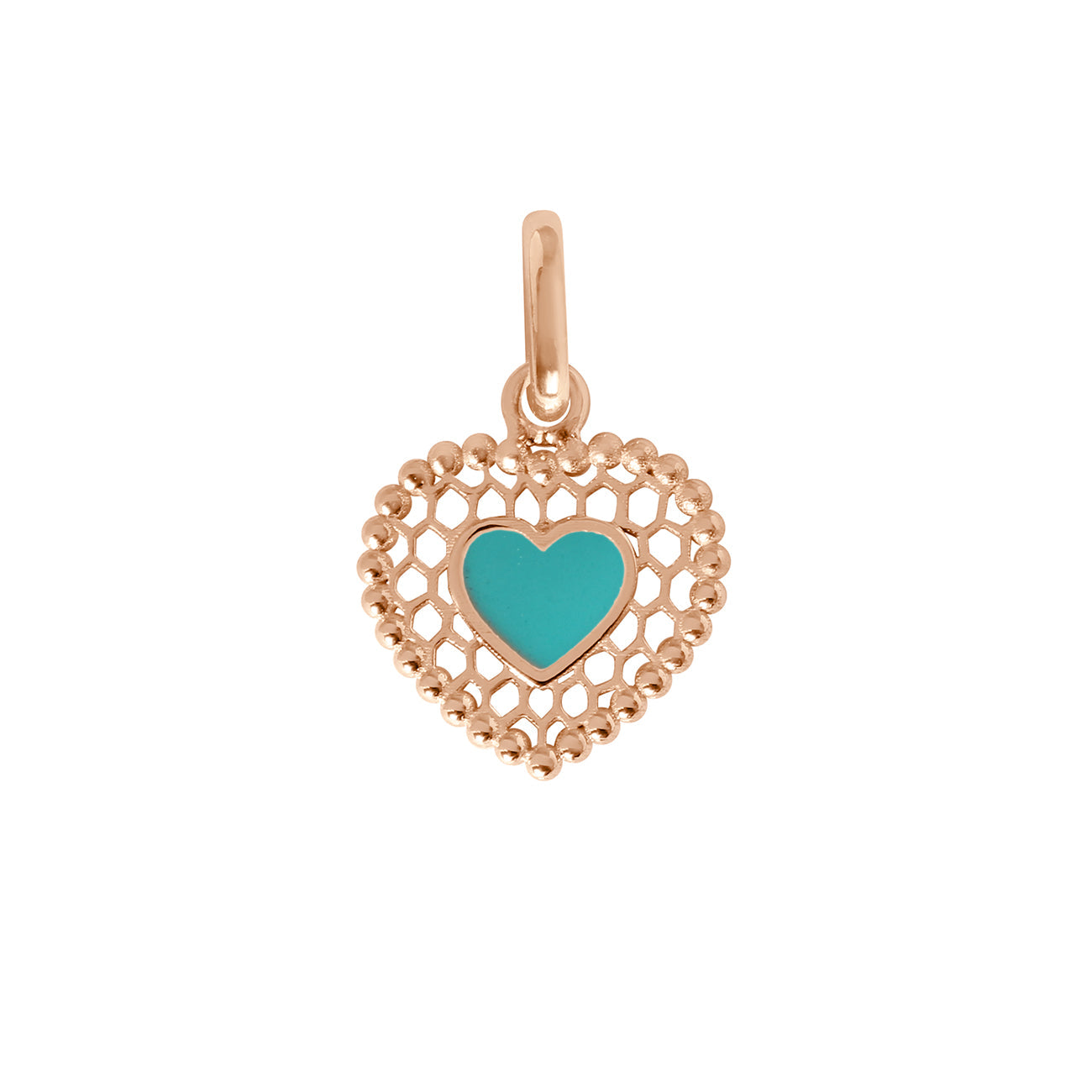 Pendentif Cœur Dentelle résine turquoise vert, or rose lucky Référence :  b5dc001r33xxxx -1