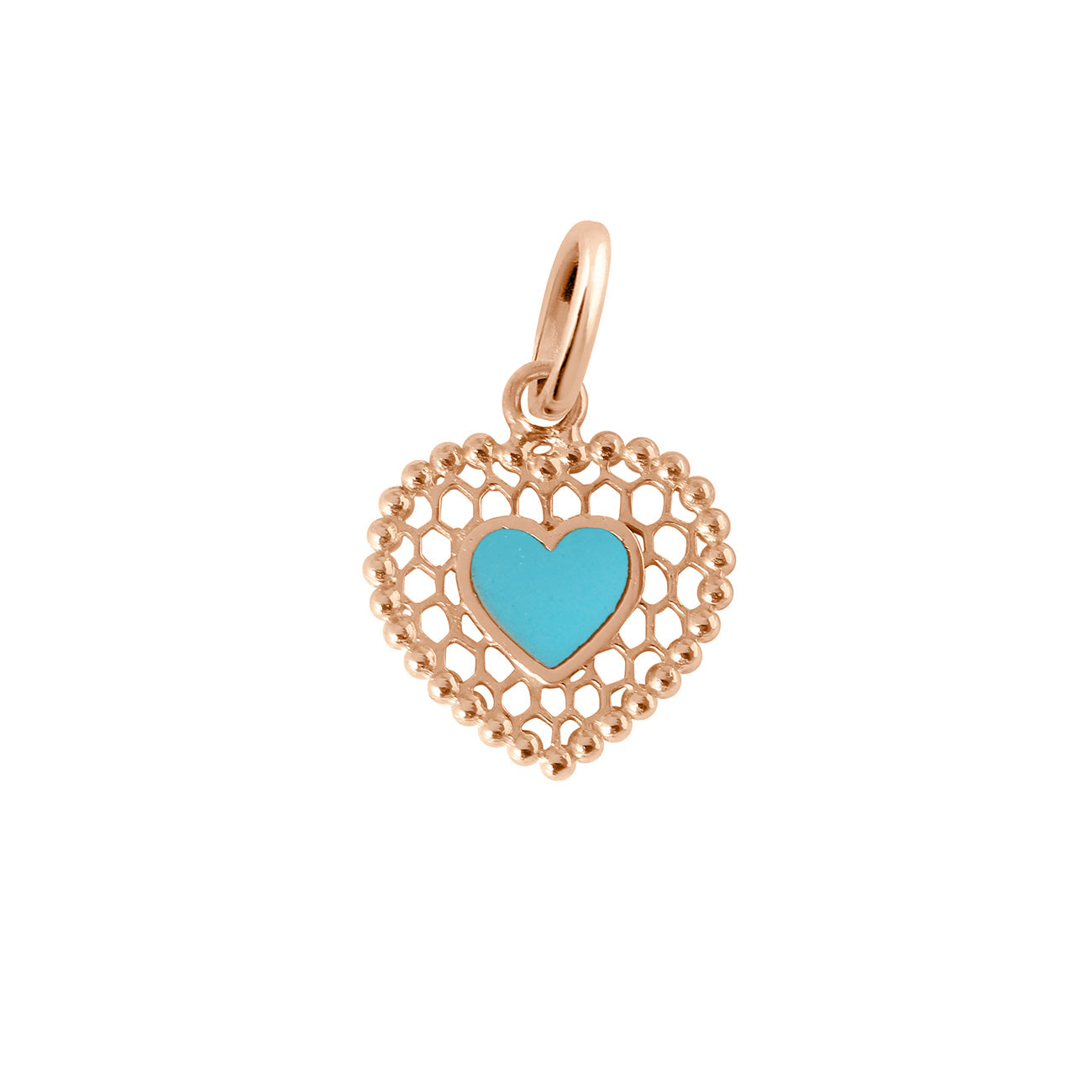 Pendentif Cœur Dentelle résine turquoise, or rose lucky Référence :  b5dc001r34xxxx -1