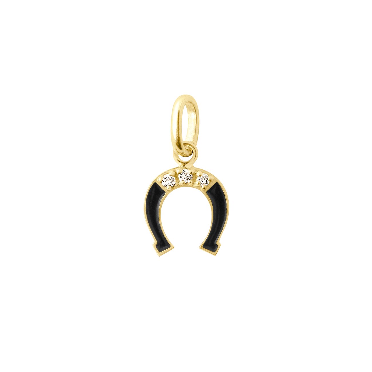 Pendentif Fer à cheval résine noire, diamant, or jaune voyage Référence :  b5fc002j20xxdi -1