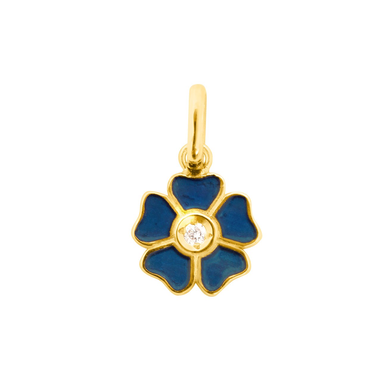 Pendentif Fleur résine bleu de prusse, diamant, or jaune voyage Référence :  b5fl001j07xxdi -1
